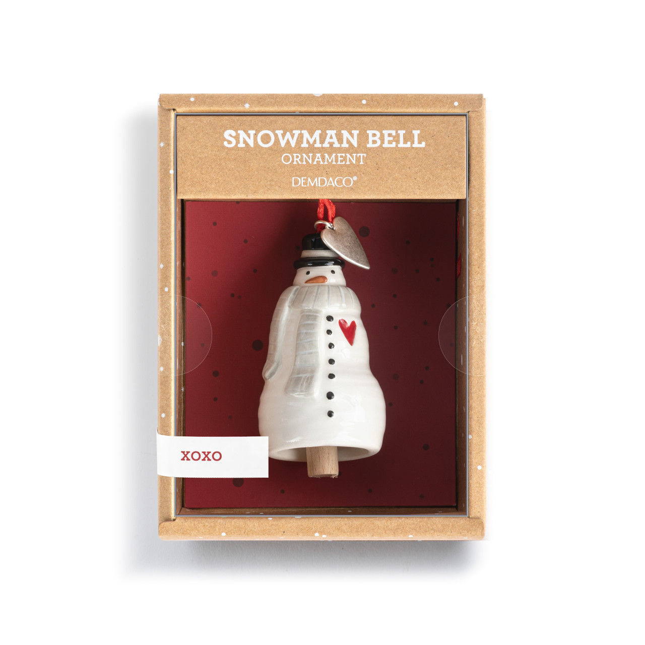 Xoxo Snowman Red Heart Mini Bell Ornament - 1.5x3in thumbnail