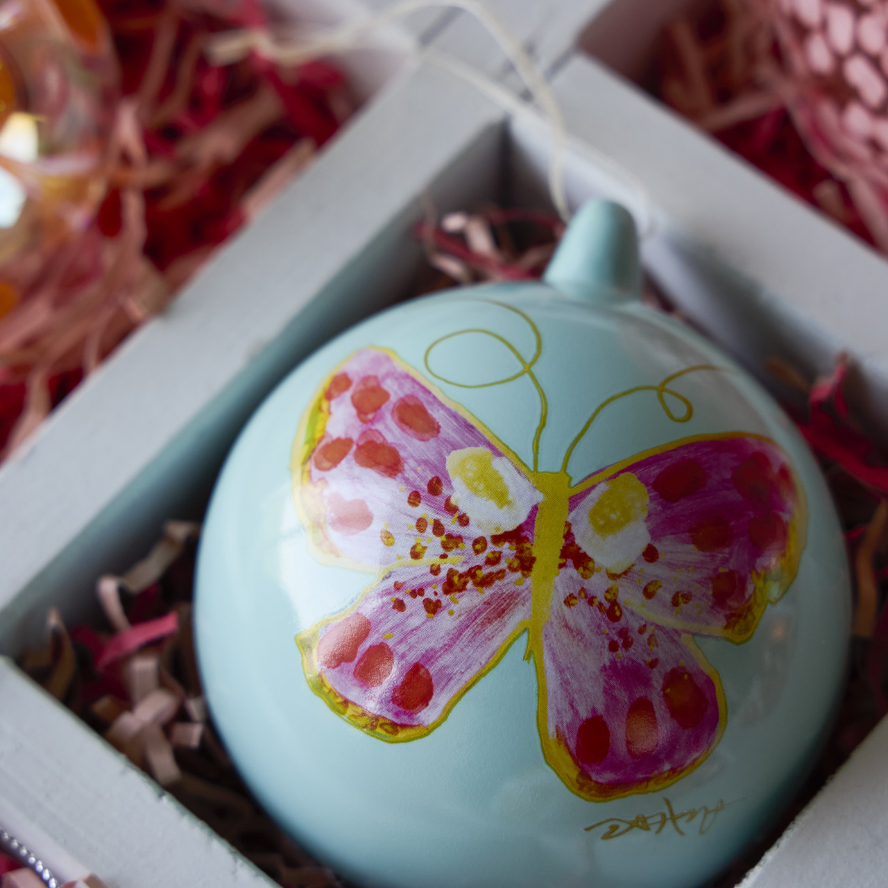 Rose Butterfly Sage Green Round Ornament - 4in thumbnail