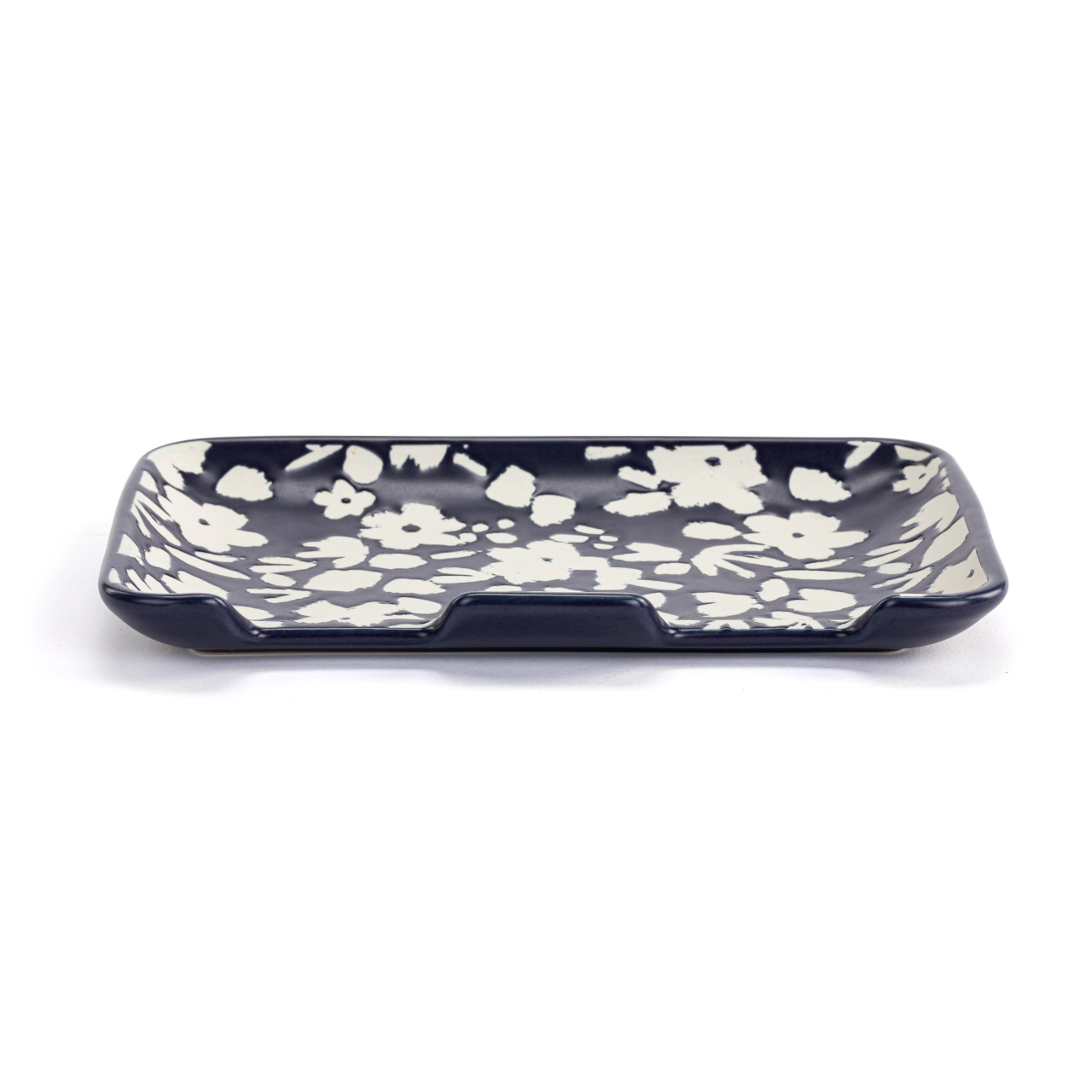 Navy Floral Double Spoon Rest - 7x5in thumbnail