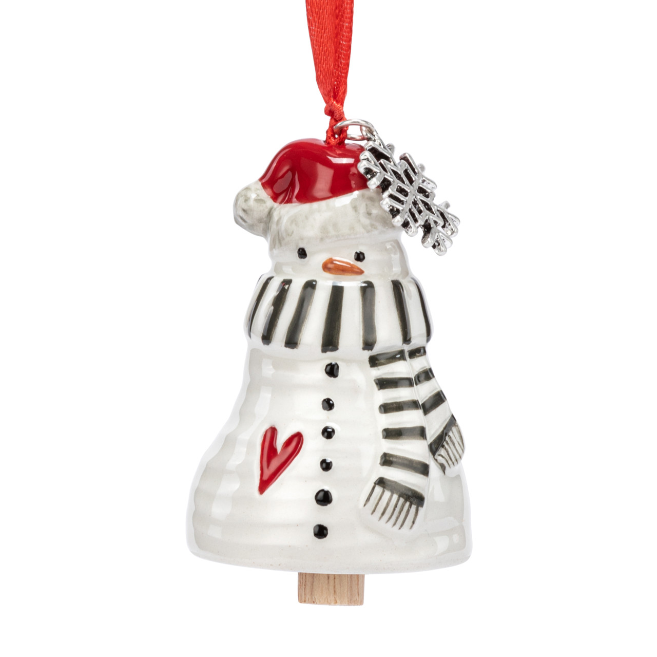 Happy Holidays Snowman Red Heart Mini Bell Ornament - 1.5x2.5in thumbnail