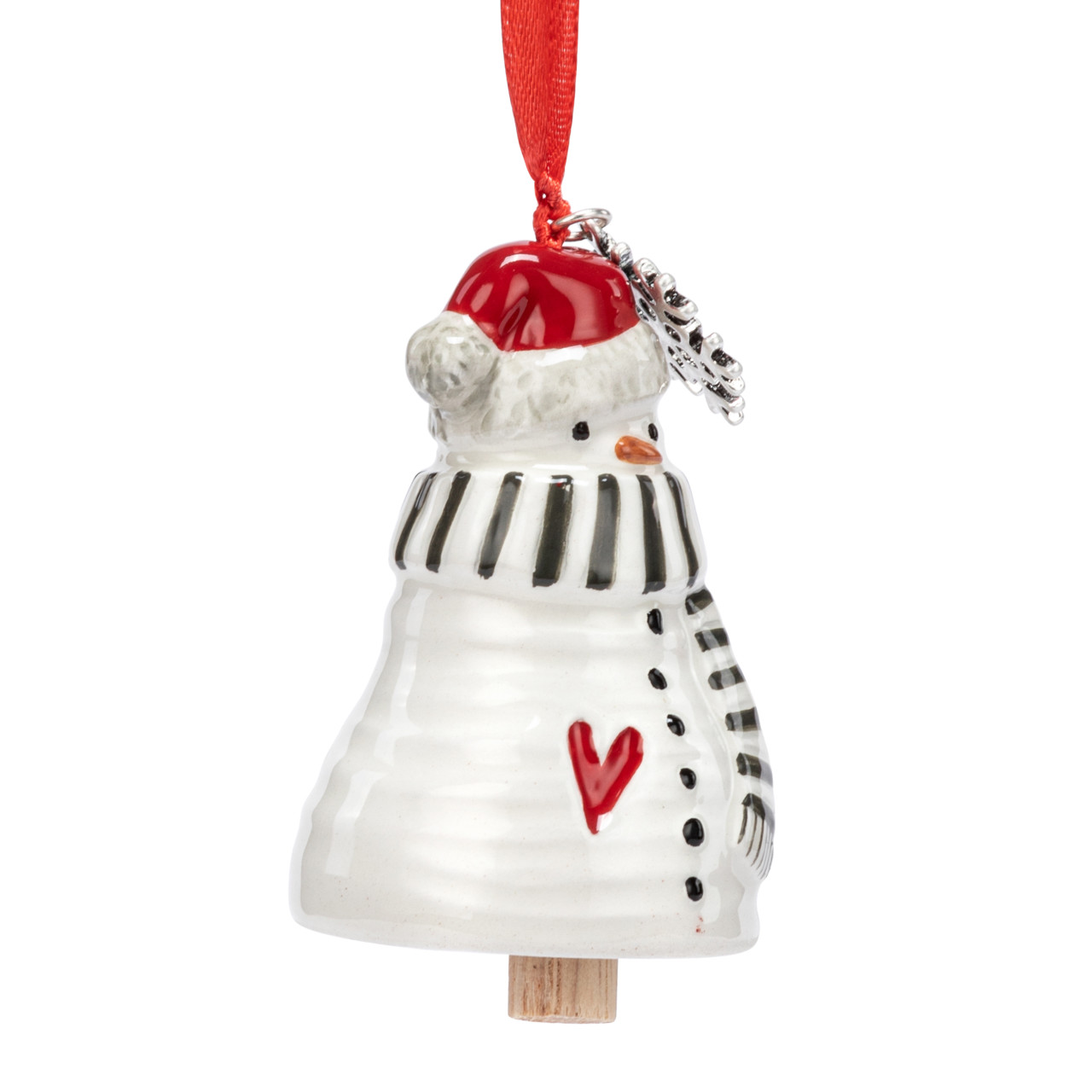 Happy Holidays Snowman Red Heart Mini Bell Ornament - 1.5x2.5in thumbnail