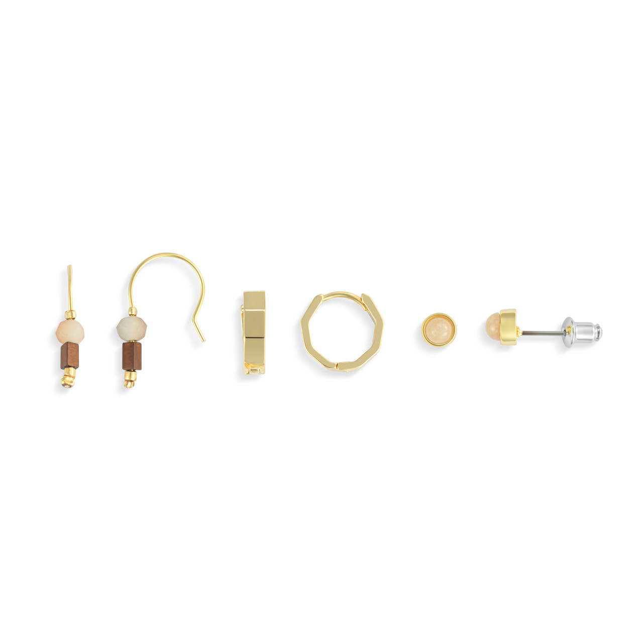Dainty Bead Gold & Blue Earrings Set of 3 - 12x10mm thumbnail