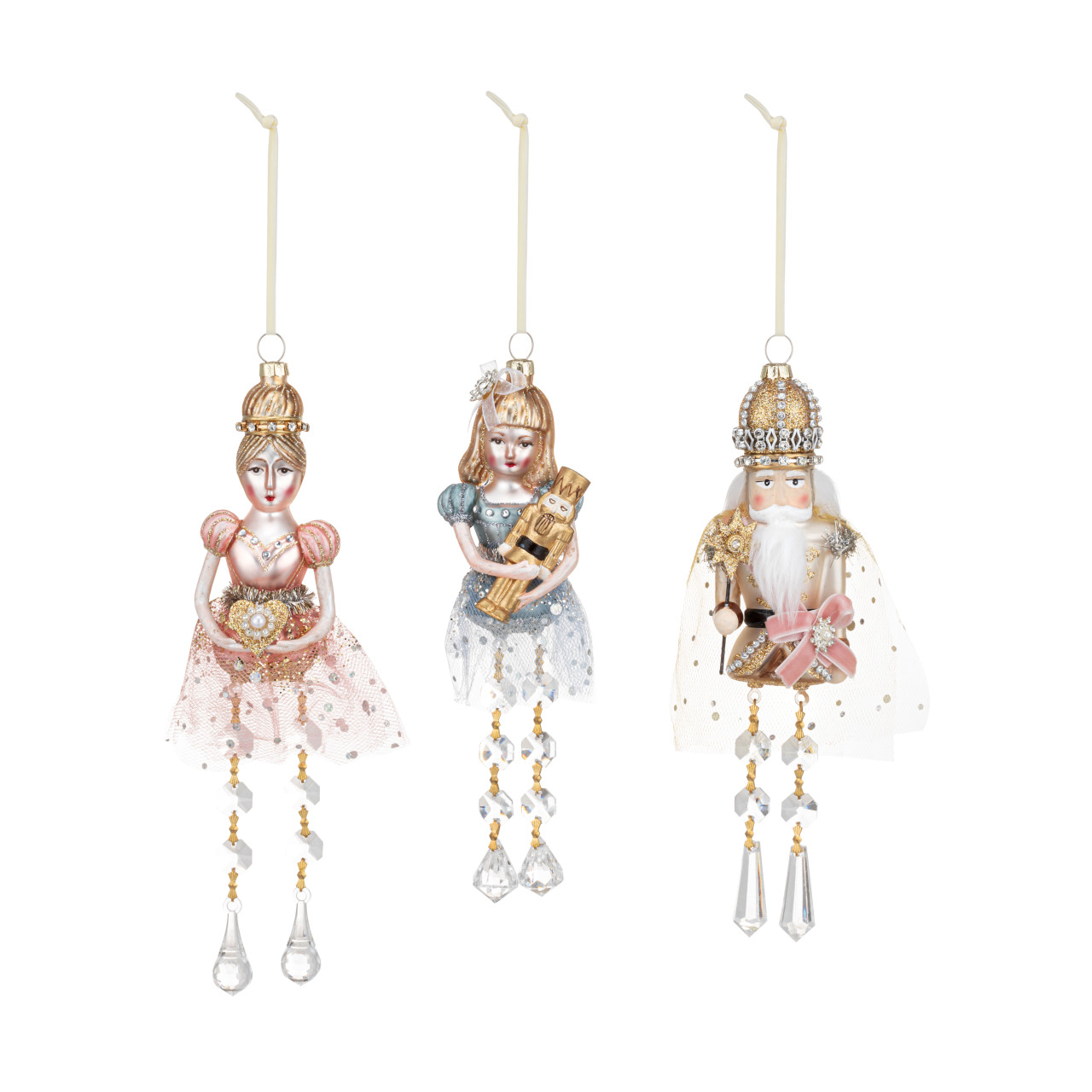Ballerina Nutcracker Sparkle Blown Glass Ornaments 3 Assorted - 3x9in thumbnail