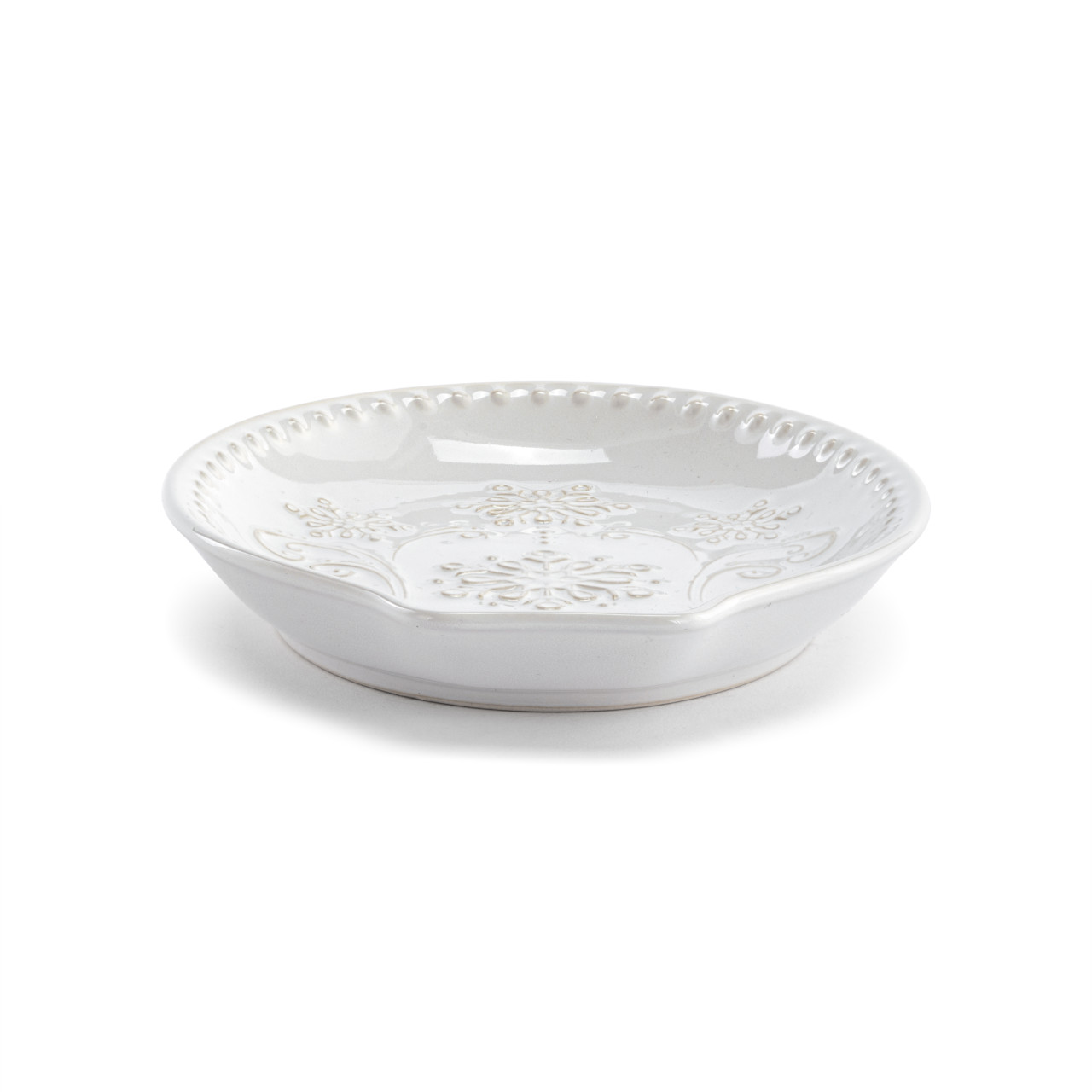 Vintage Snowflake Cream Ceramic Spoon Rest - 4.5x6in thumbnail