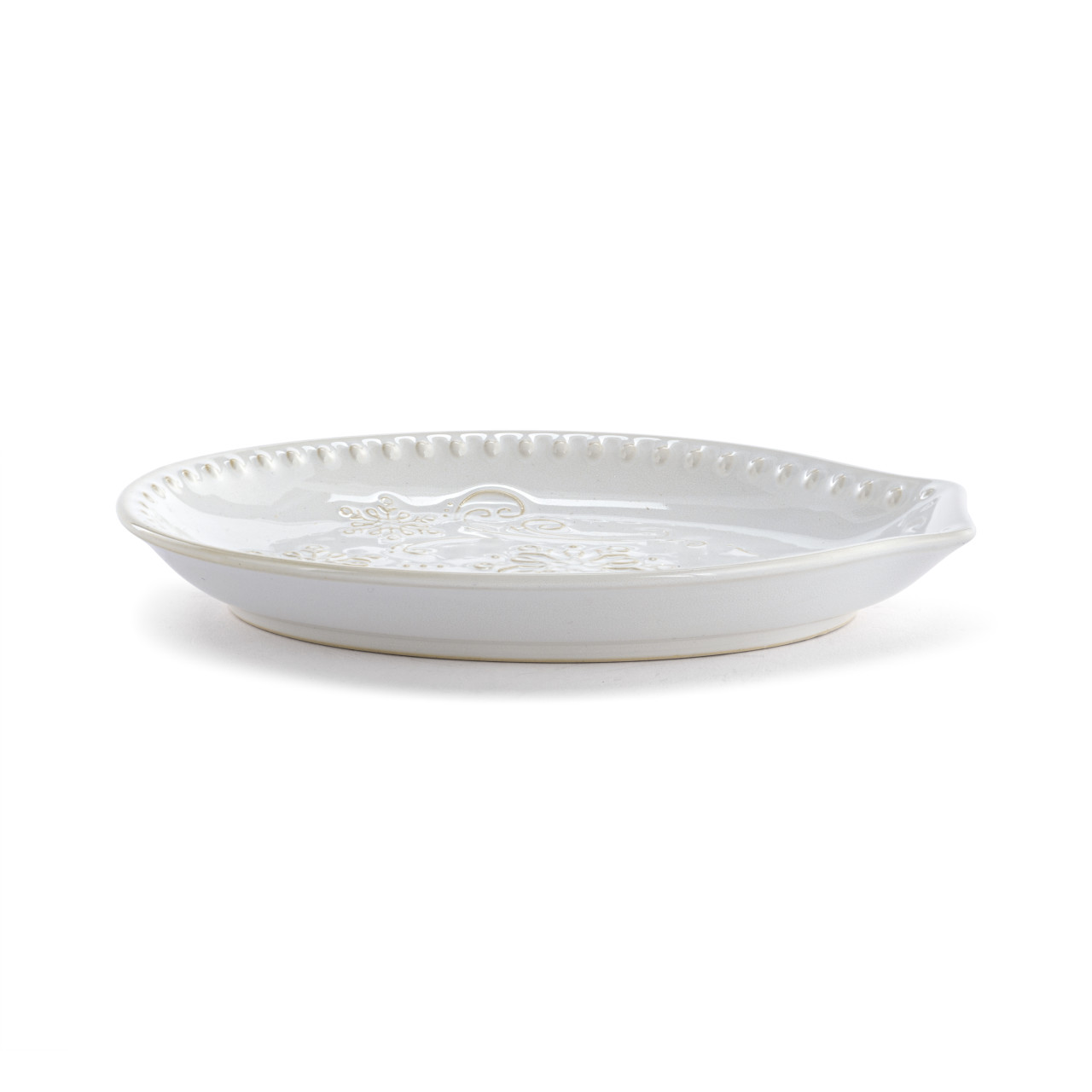 Vintage Snowflake Cream Ceramic Spoon Rest - 4.5x6in thumbnail