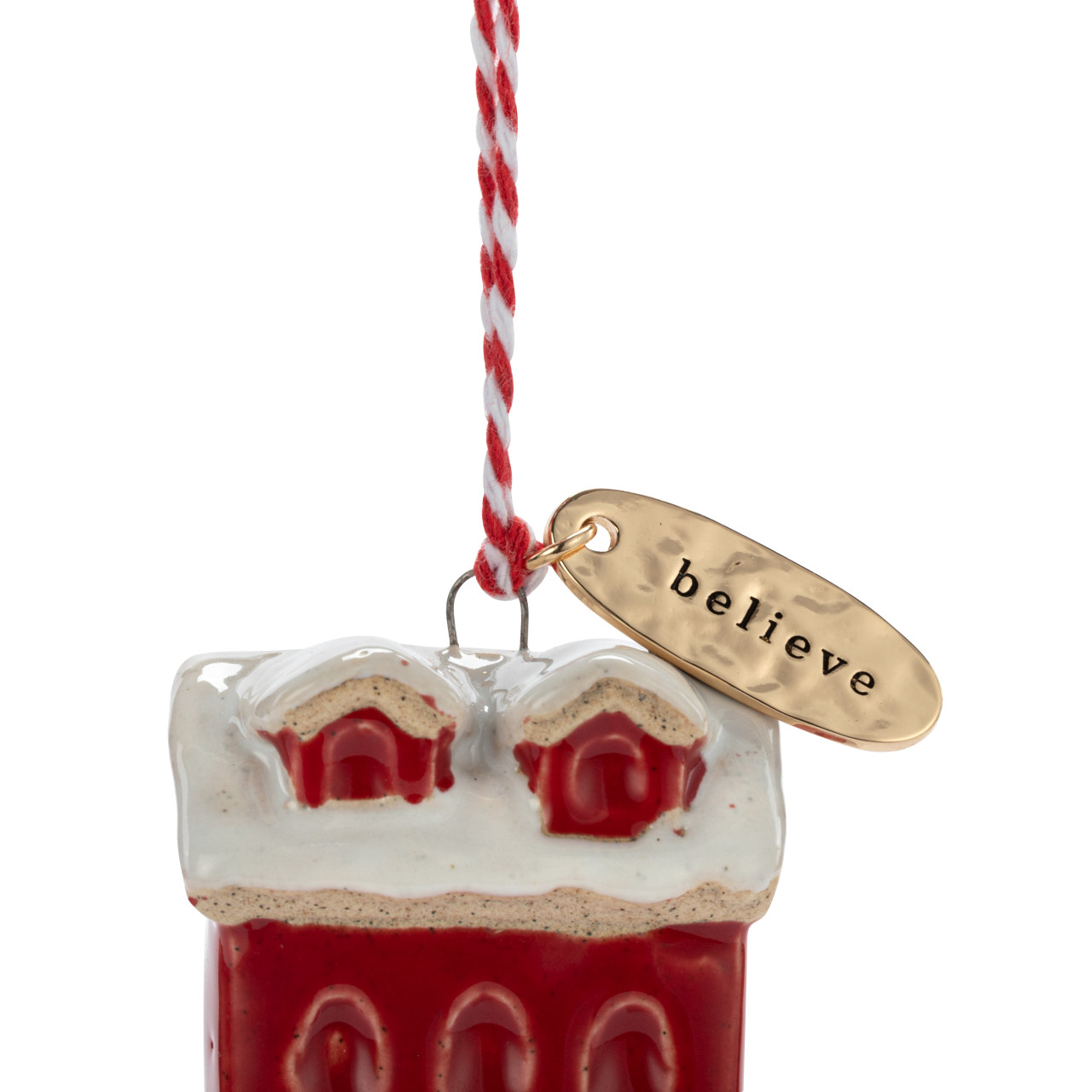 Believe Red House Shaped Ornament - 1.5x2in thumbnail