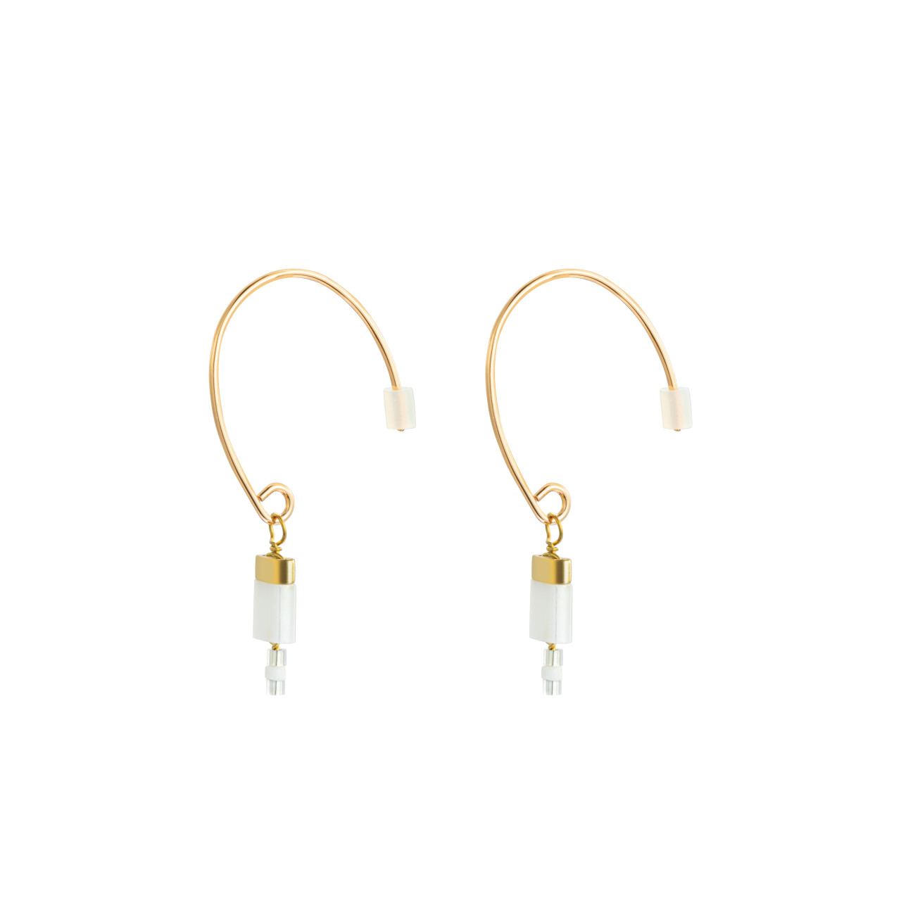 Beaded Tile White/Gold Earrings - 13.15x5.5mm thumbnail