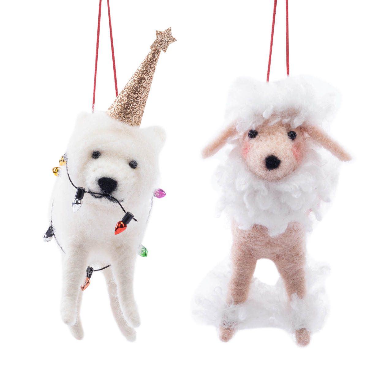 Poodle & Samoyed Sweater and Christmas Light Ornaments 2 Assorted - 4x5in thumbnail
