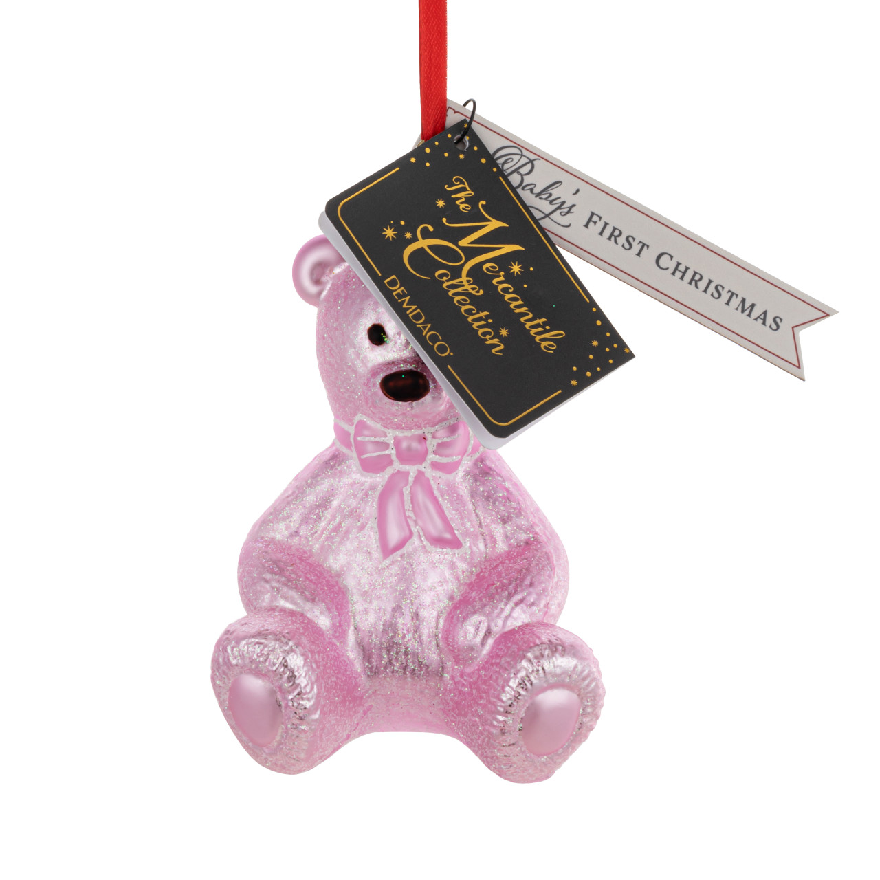 Baby's First Christmas Pink Bear Milestone Ornament - 3x4in thumbnail