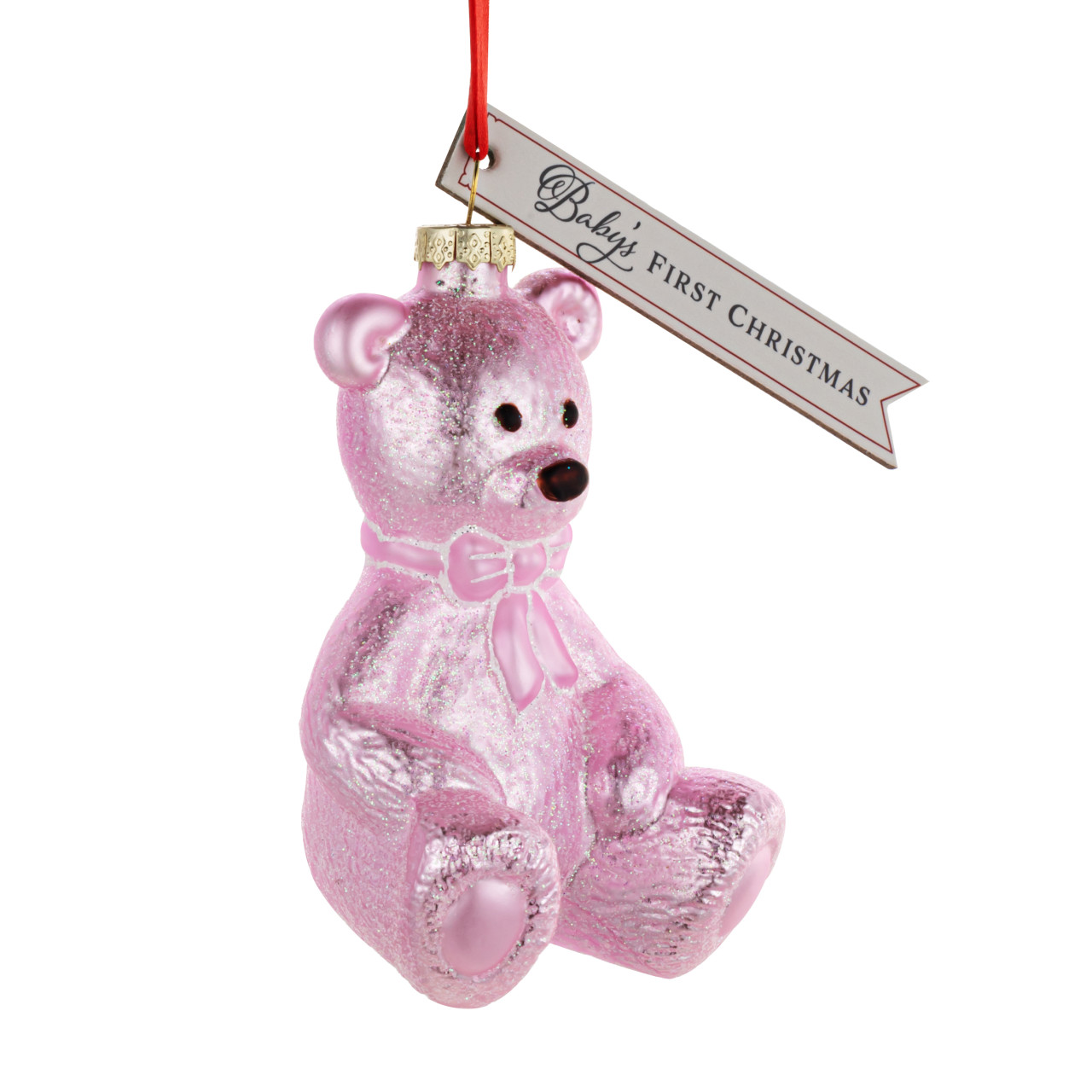 Baby's First Christmas Pink Bear Milestone Ornament - 3x4in thumbnail