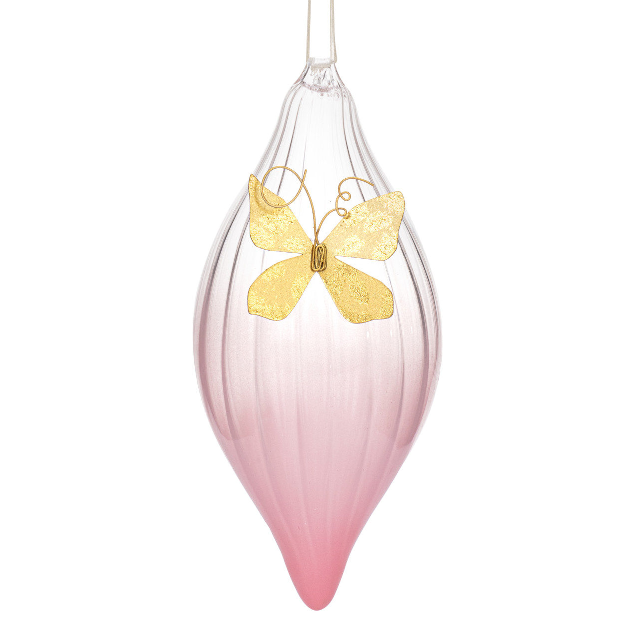 Dark Pink Clear Glass Ornament with Butterfly Charm - 3x7in thumbnail