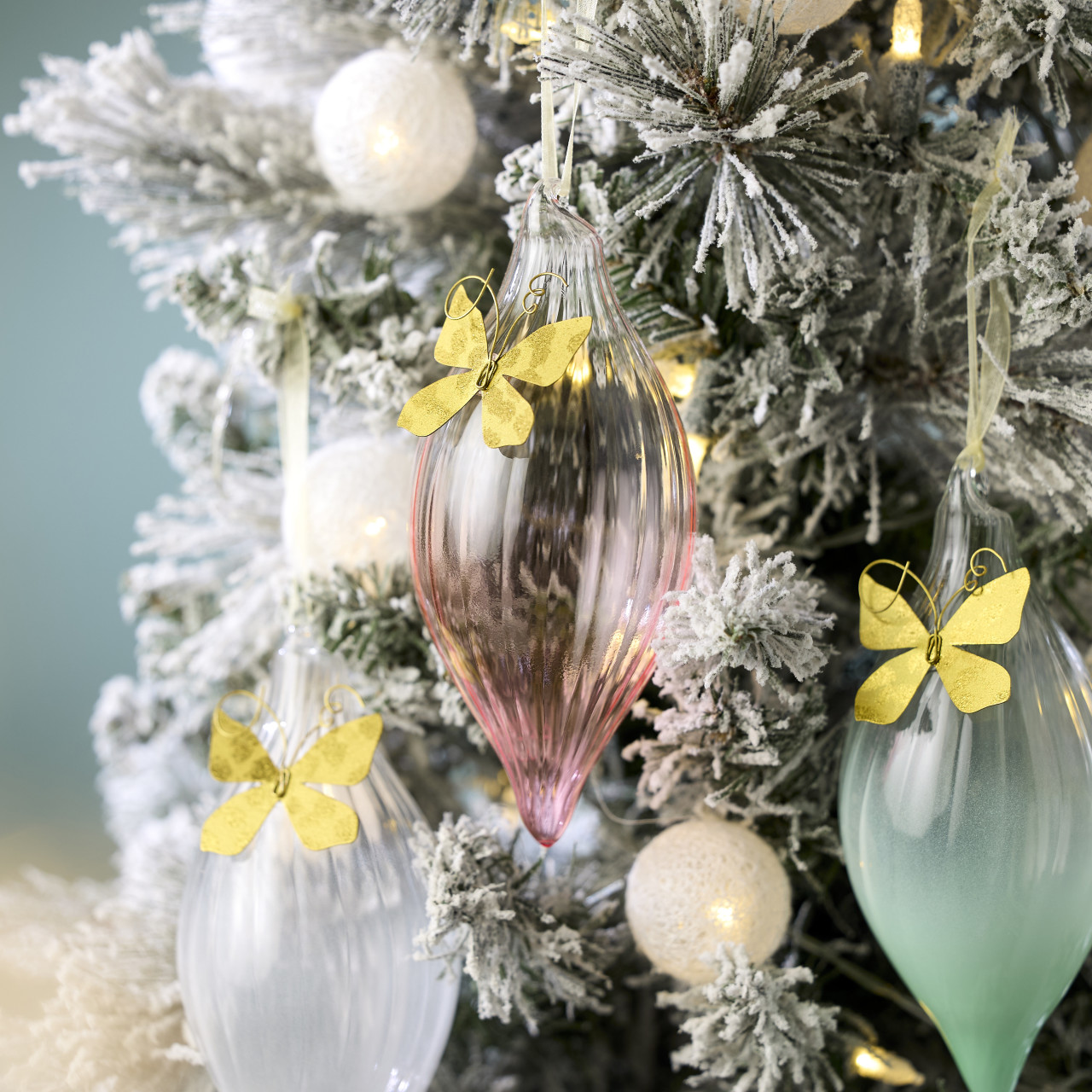 Dark Pink Clear Glass Ornament with Butterfly Charm - 3x7in thumbnail