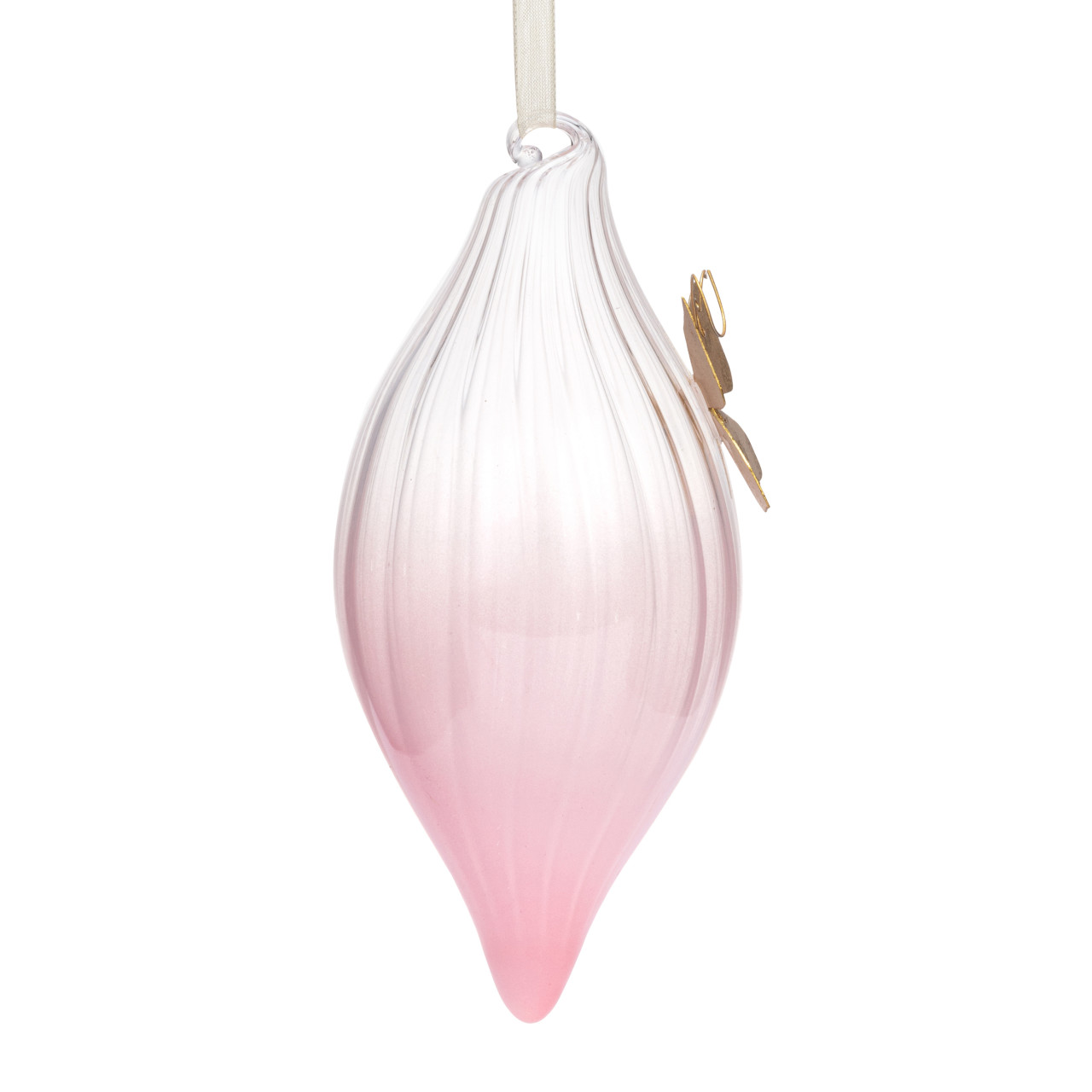 Dark Pink Clear Glass Ornament with Butterfly Charm - 3x7in thumbnail