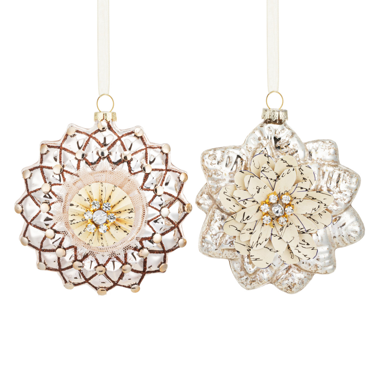 Mercury Glass Tulle Paper Sparkle Ornaments 2 Assorted - 4in thumbnail