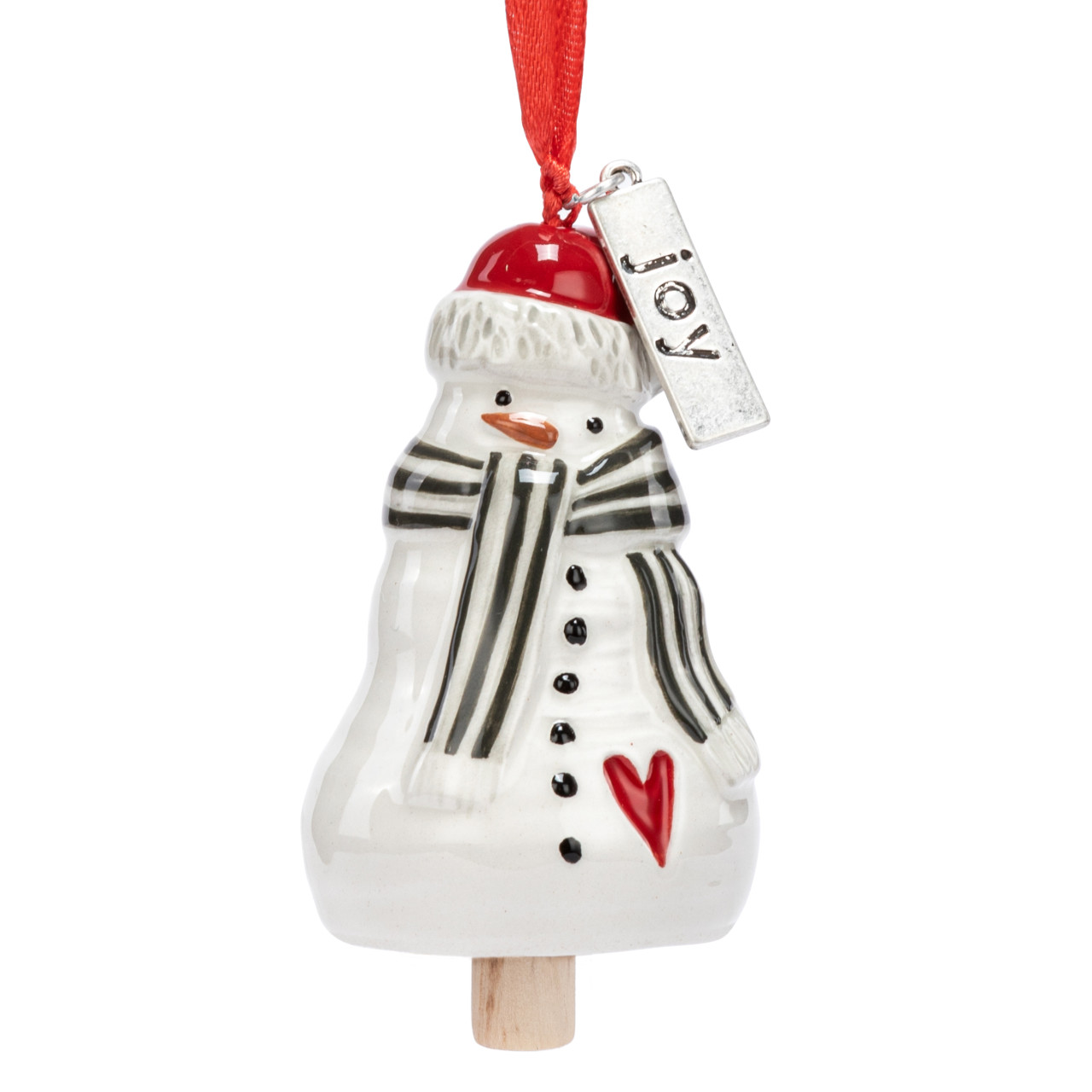 Joy Snowman Red Heart Mini Bell Ornament - 1.5x2.5in thumbnail