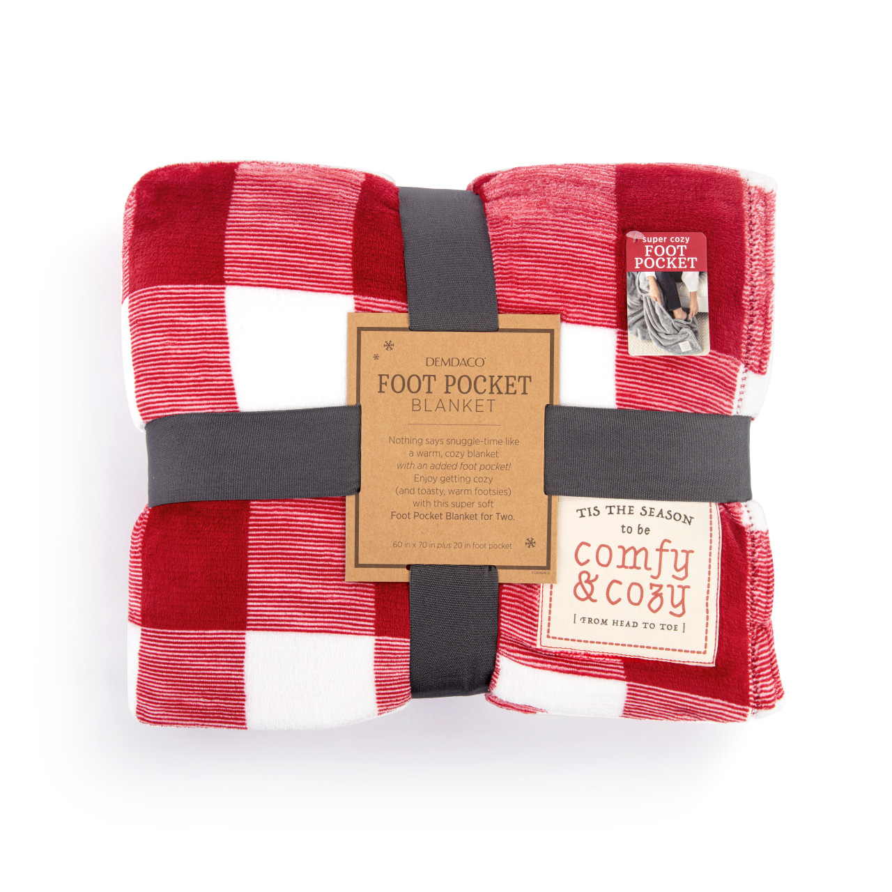 Comfy & Cozy Red and White Plaid Foot Pocket Blanket - 60x70in thumbnail