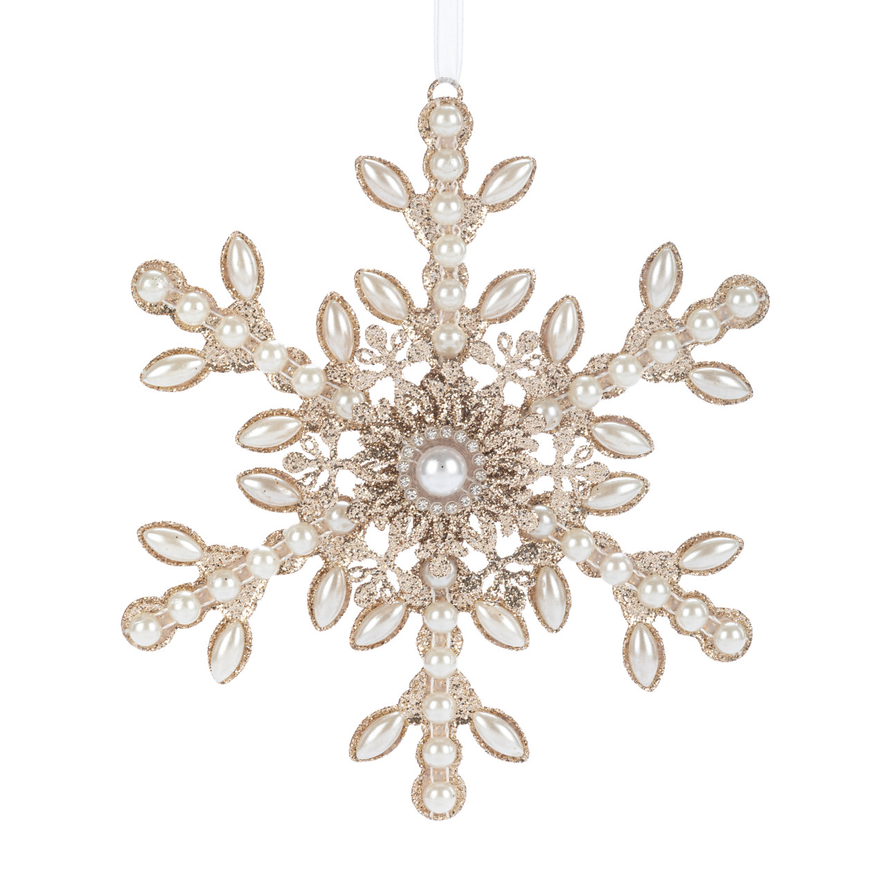 Gilver Glitter and Pearl Snowflake Ornament - 6x7in thumbnail