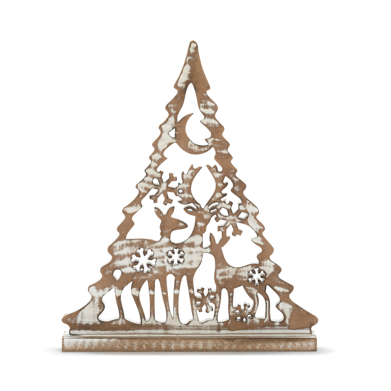 Whitewashed Wood Deer Cut Out Tree Figure - 13x16in thumbnail