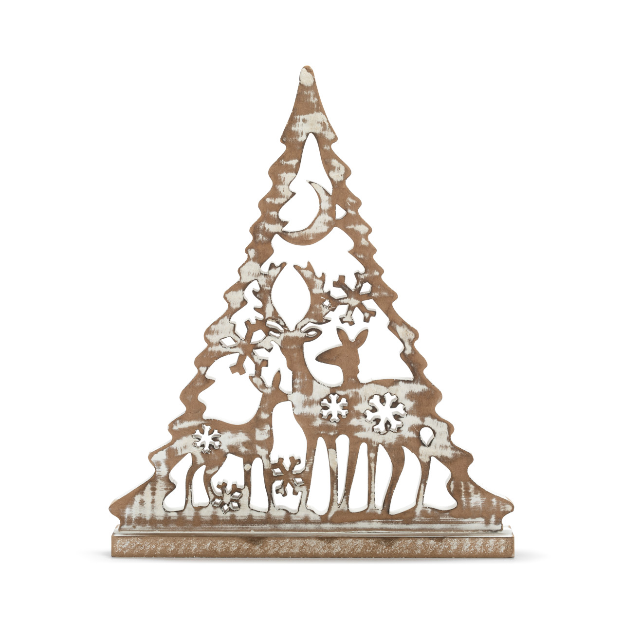 Whitewashed Wood Deer Cut Out Tree Figure - 13x16in thumbnail