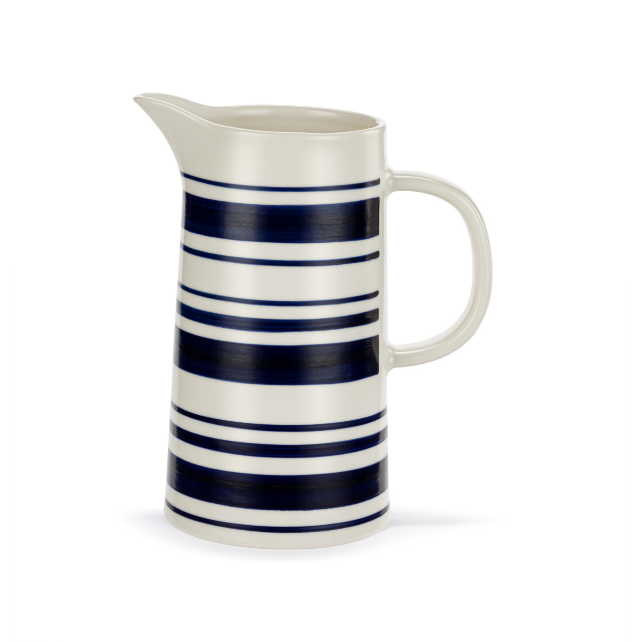 Blue and White Striped Ceramic Hand Painted Large Pitcher - 34oz thumbnail