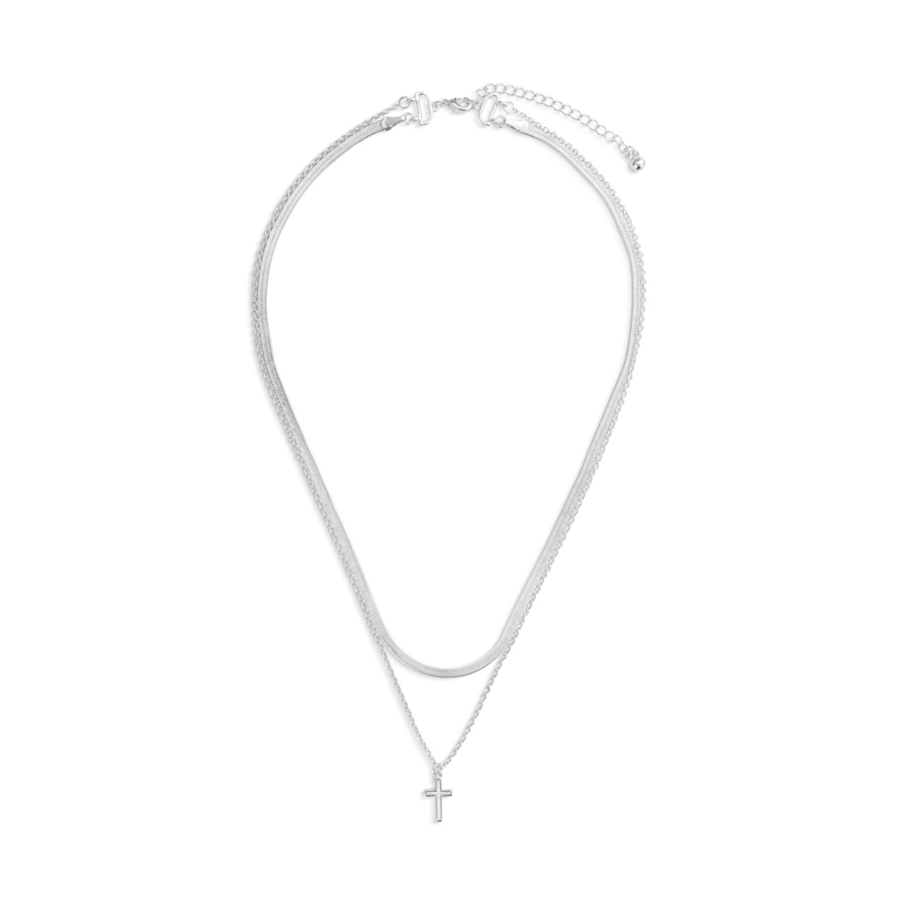 Layered Cross Silver Necklace 18in thumbnail