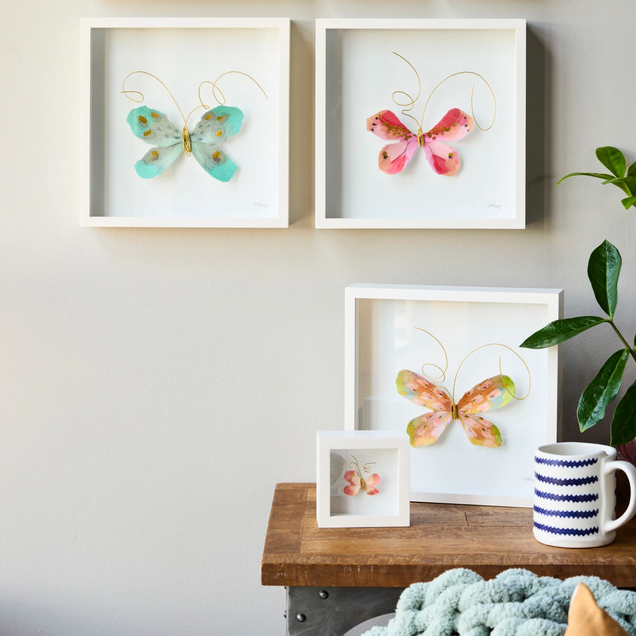 Pink Butterfly Wall Art - 10"sq thumbnail