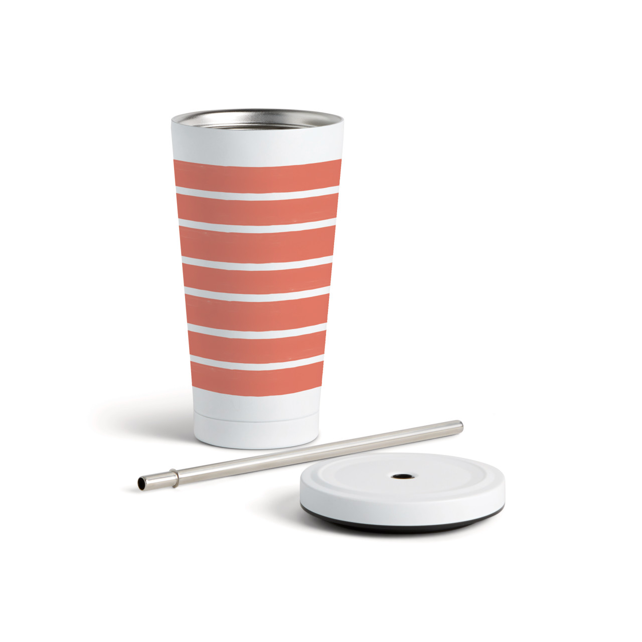 Red Stripes Tumbler wStraw - White 16oz thumbnail
