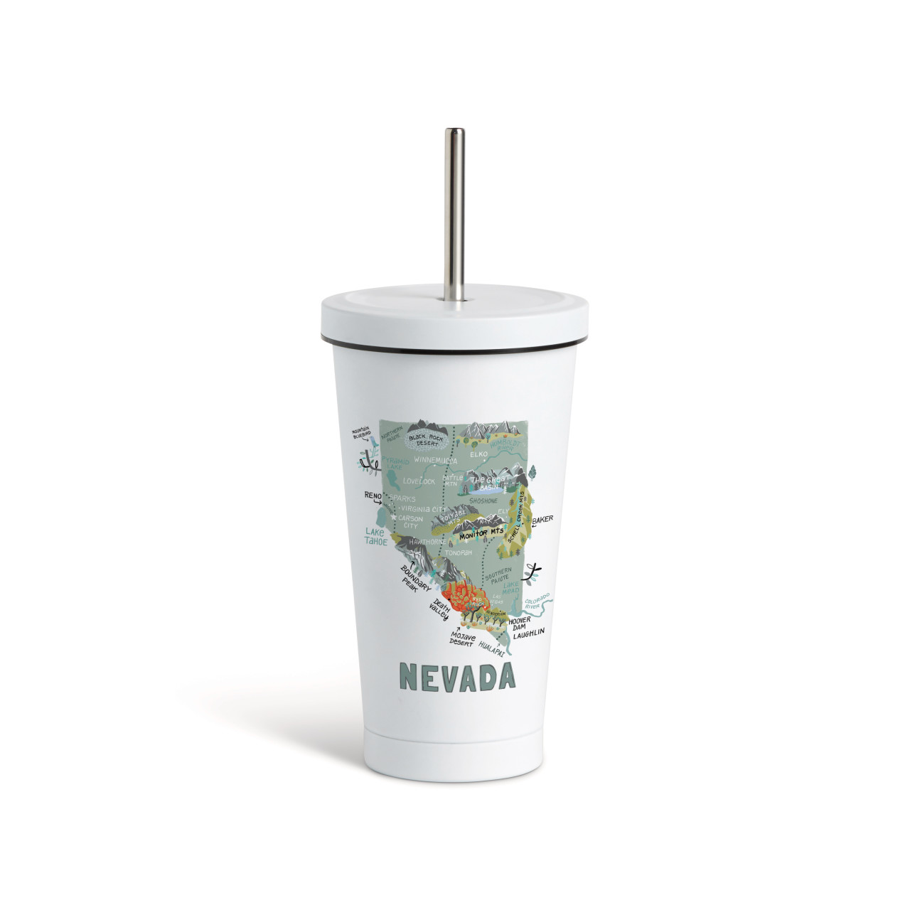 Nevada State Tumbler wStraw-White 16oz thumbnail