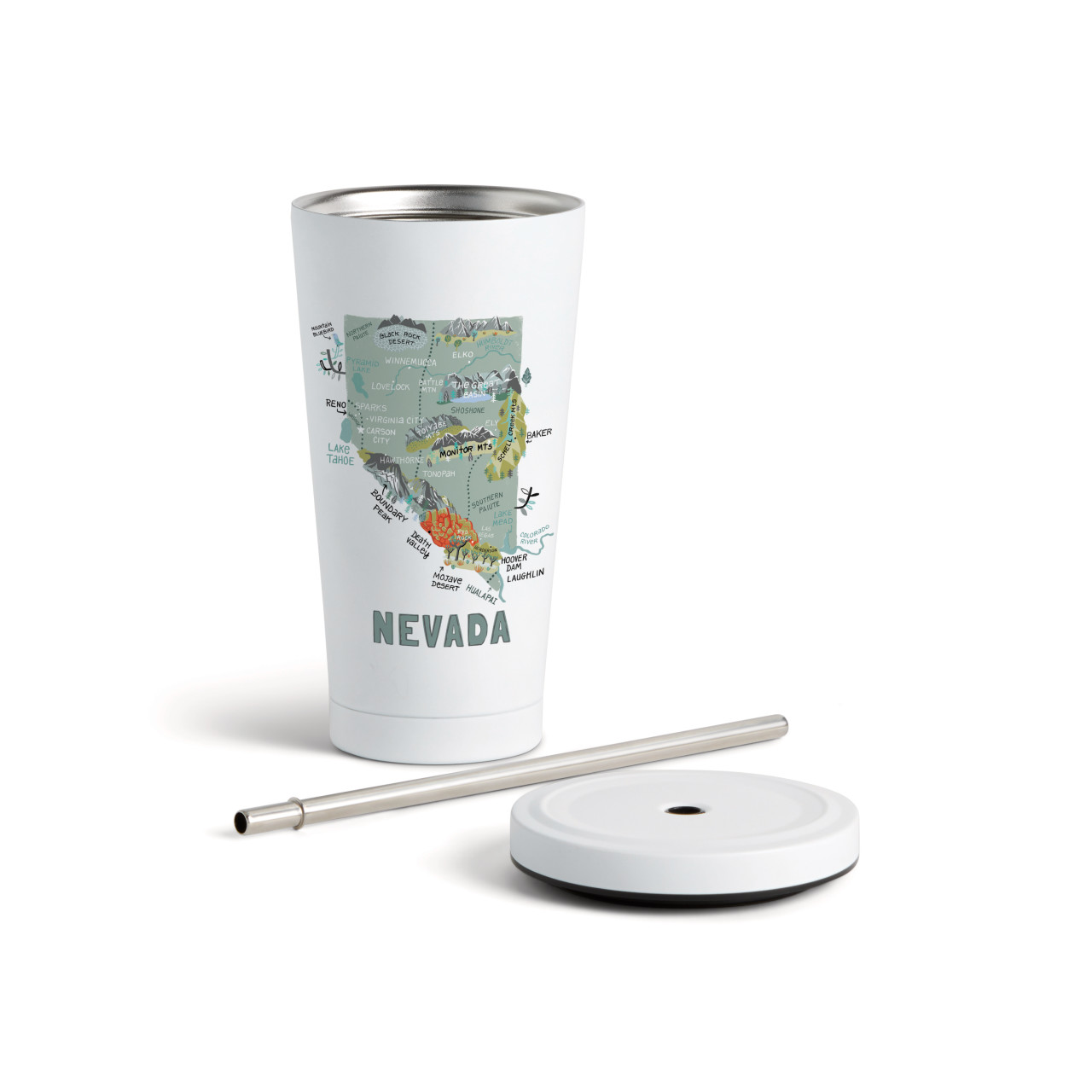 Nevada State Tumbler wStraw-White 16oz thumbnail