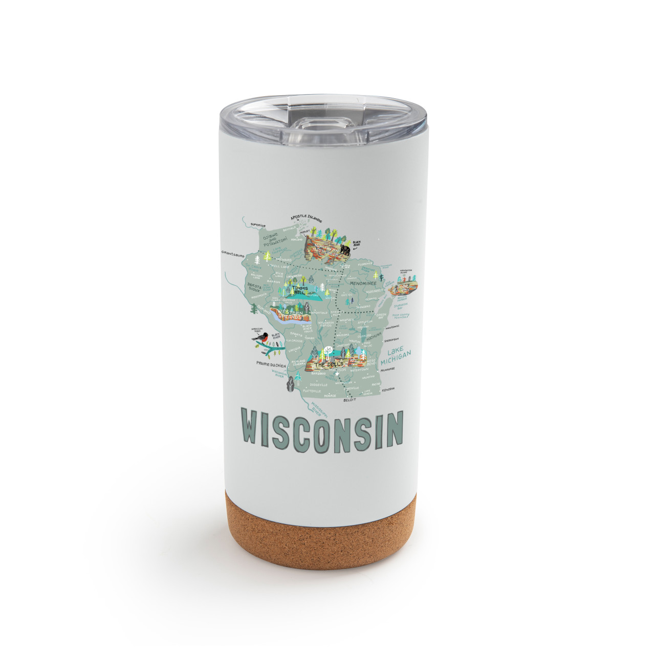 Wisconsin State Metal Tumbler wLid-White thumbnail