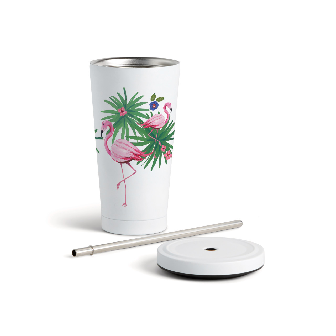 Flamingos Tumbler wStraw - White 16oz thumbnail