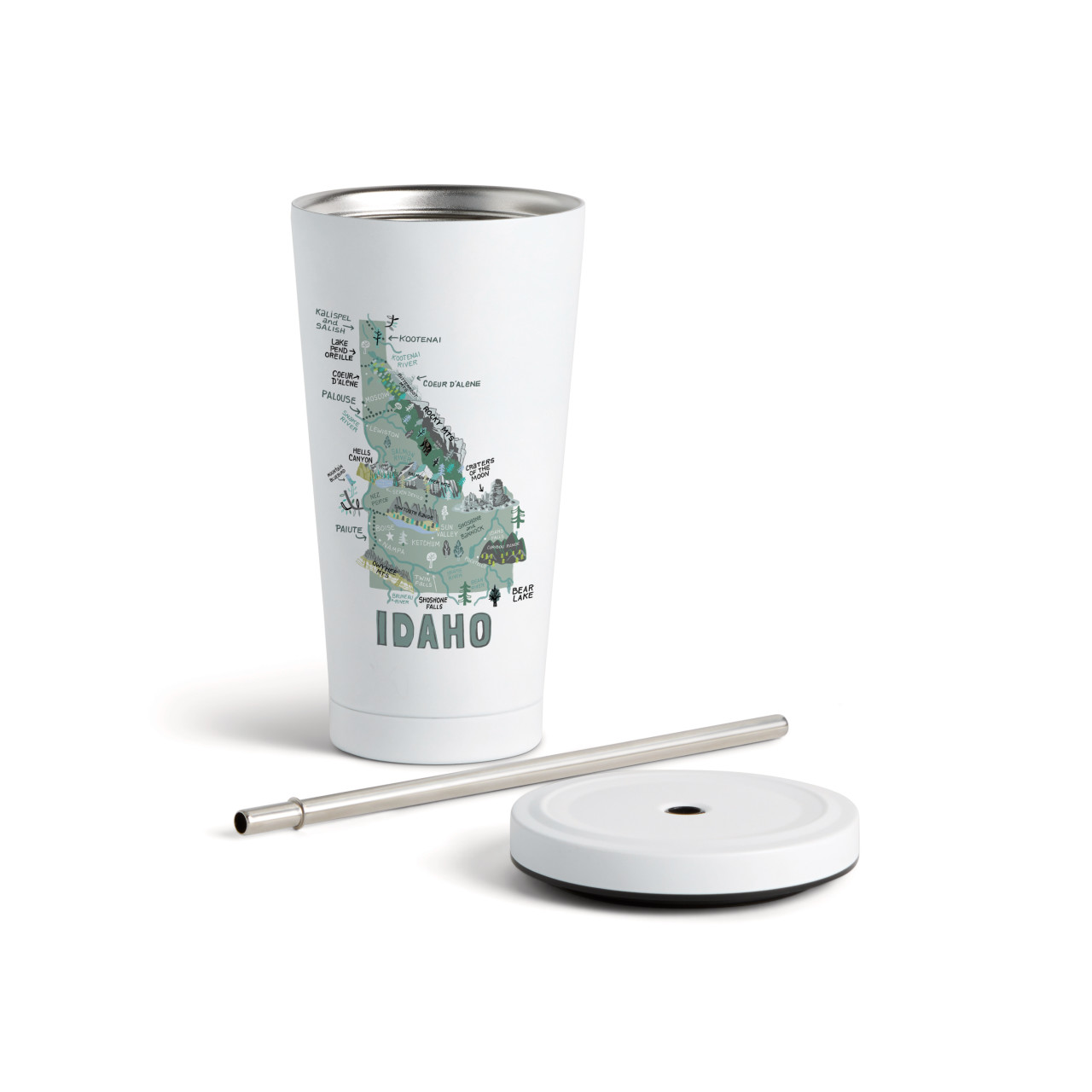 Idaho State Tumbler wStraw-White 16oz thumbnail