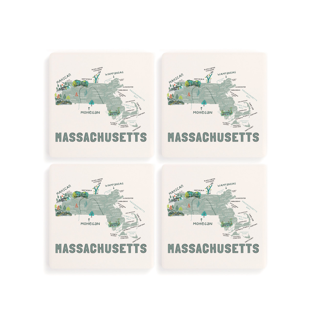 Massachusetts State Coasters - Set of 4 thumbnail