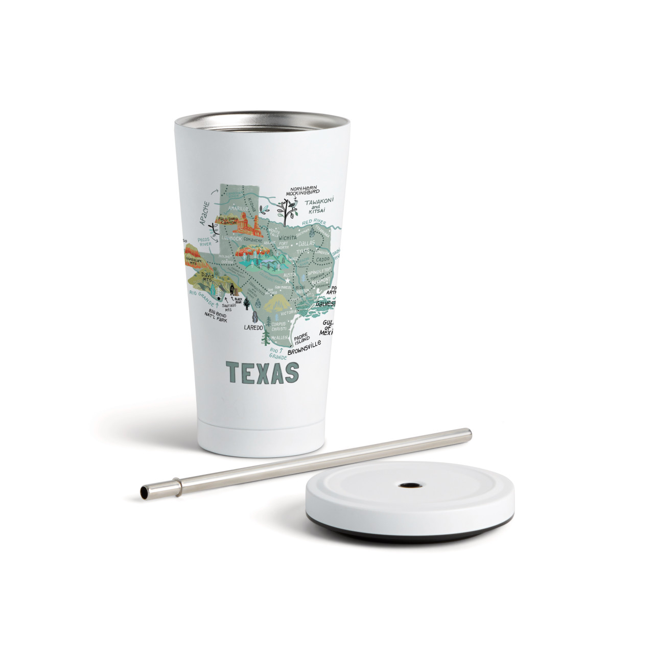 Texas State Tumbler wStraw-White 16oz thumbnail