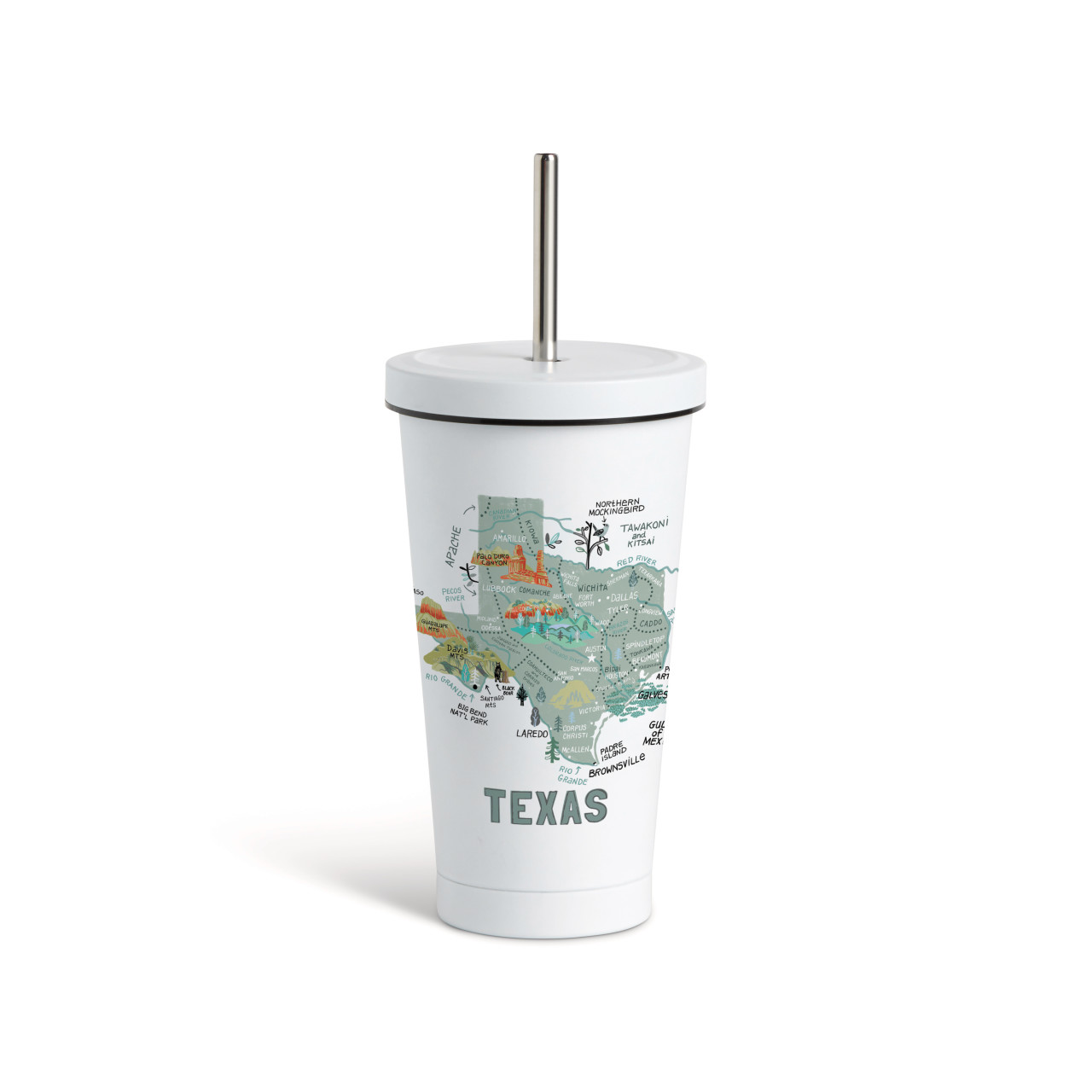 Texas State Tumbler wStraw-White 16oz thumbnail