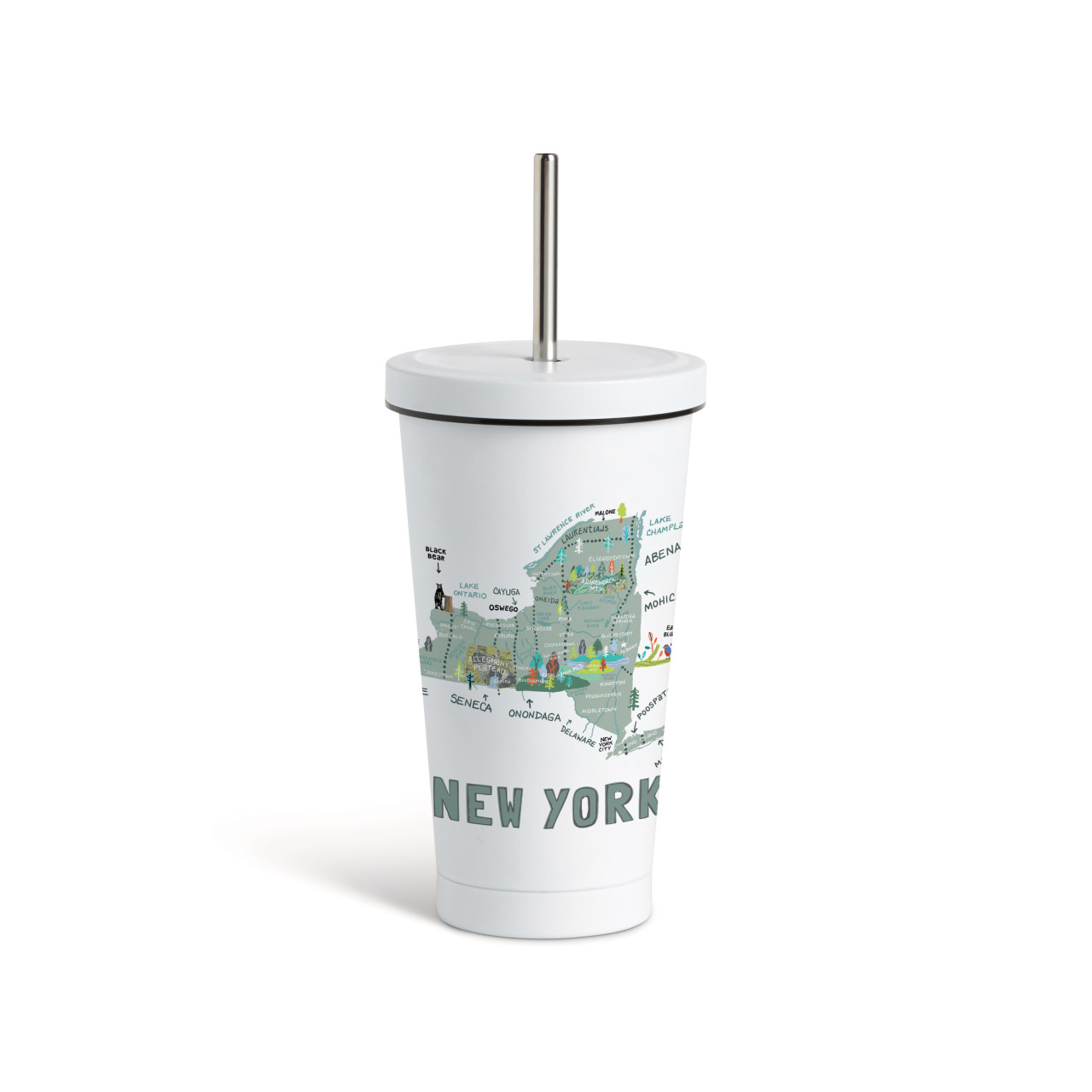New York State Tumbler wStraw-White 16oz thumbnail