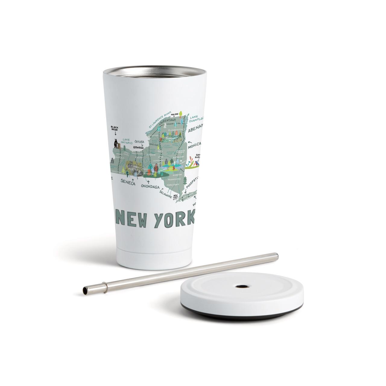 New York State Tumbler wStraw-White 16oz thumbnail