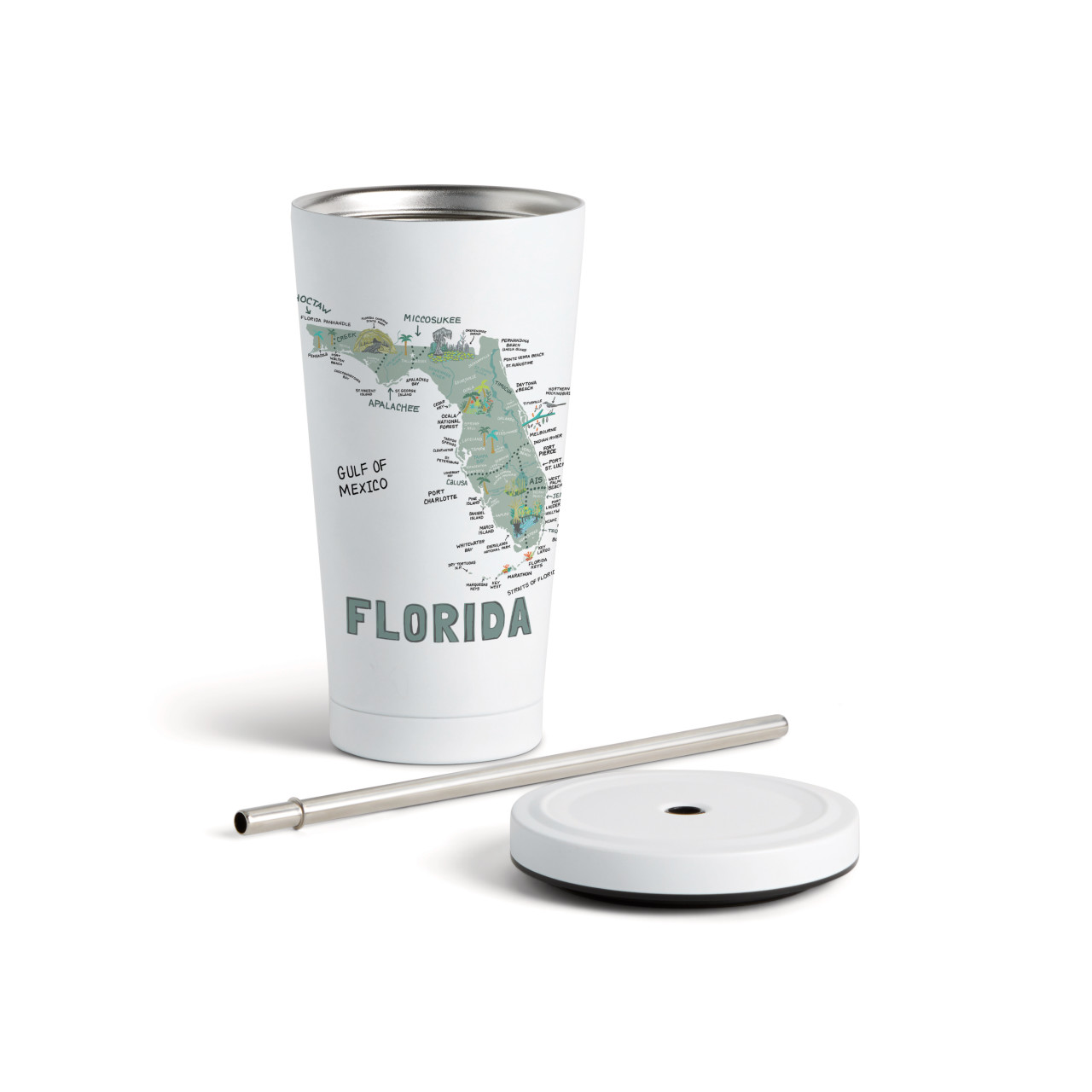 Florida State Tumbler wStraw-White 16oz thumbnail