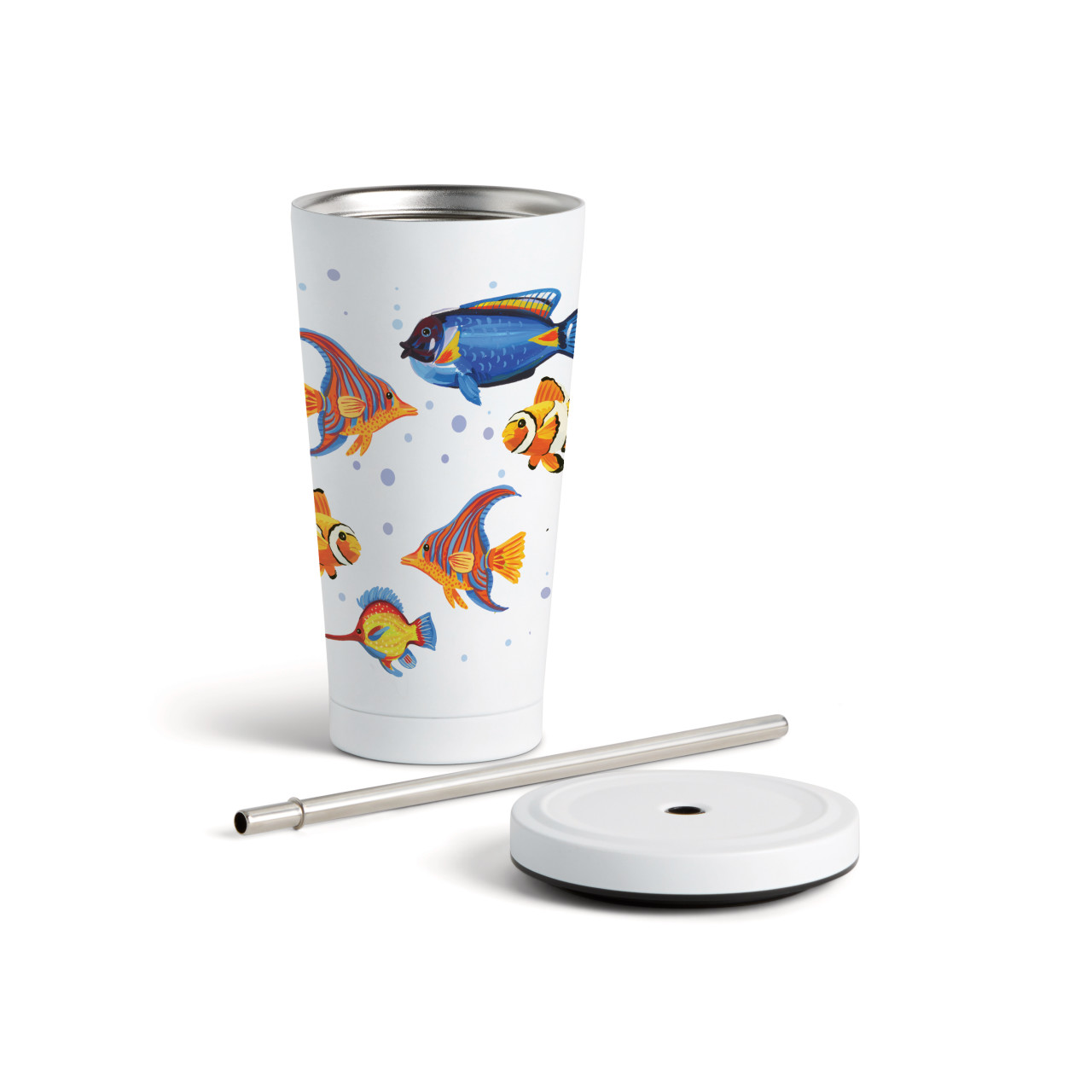 Tropical Fish Tumbler wStraw -White 16oz thumbnail