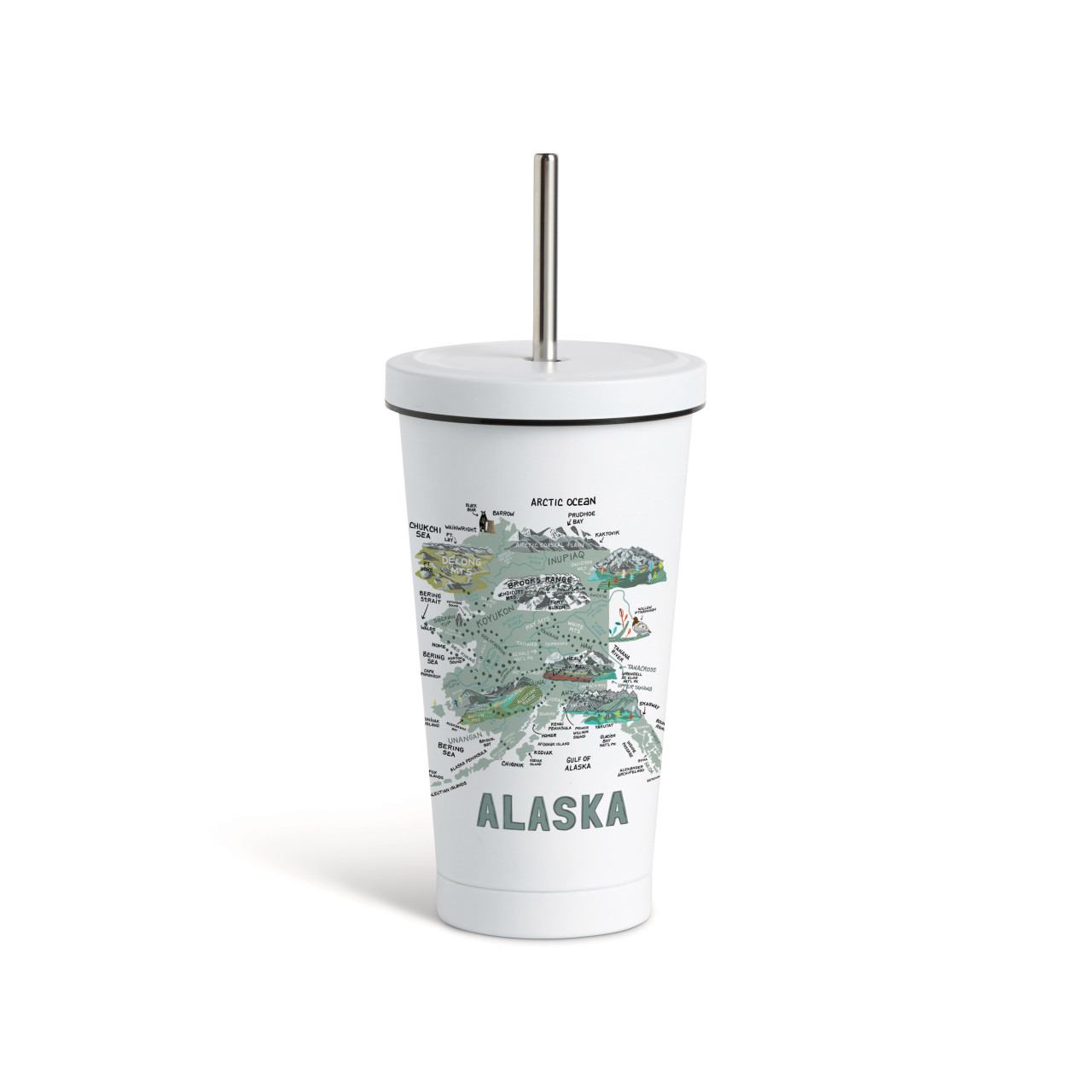 Alaska State Tumbler wStraw-White 16oz thumbnail
