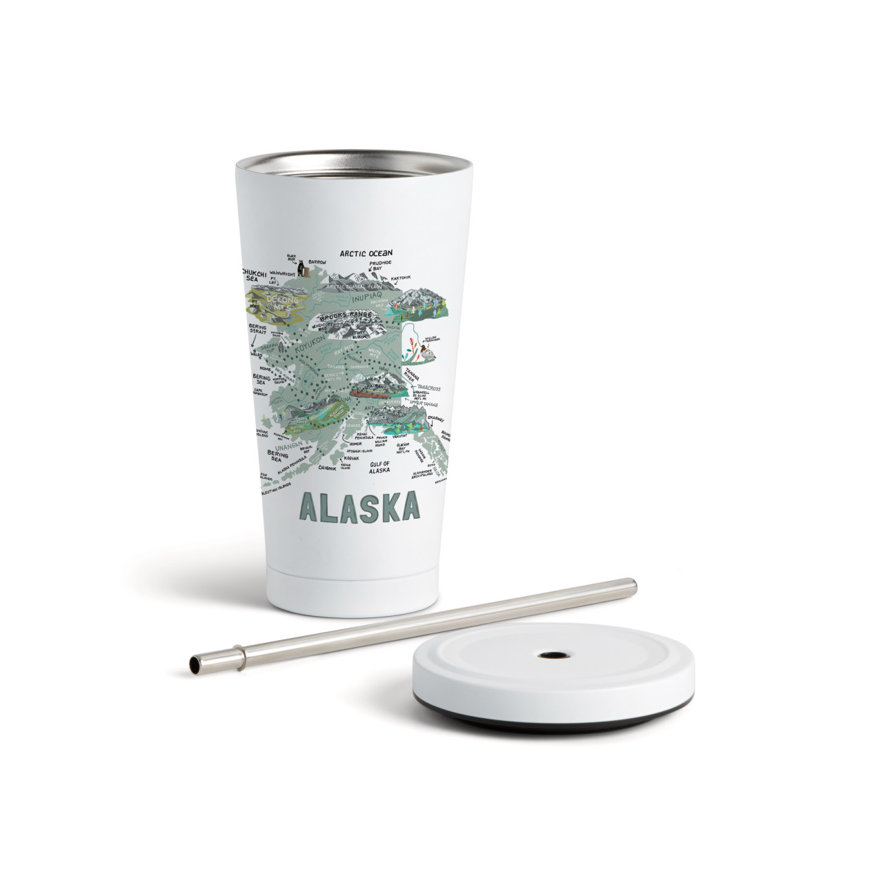 Alaska State Tumbler wStraw-White 16oz thumbnail