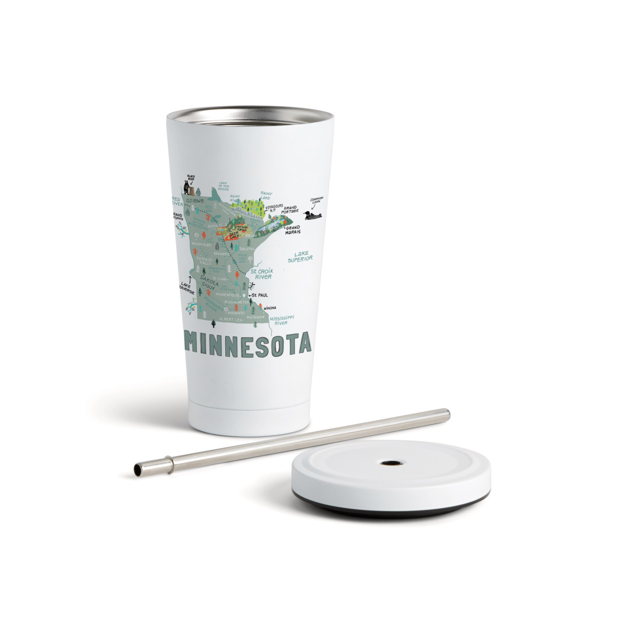 Minnesota State Tumbler wStraw-White16oz thumbnail