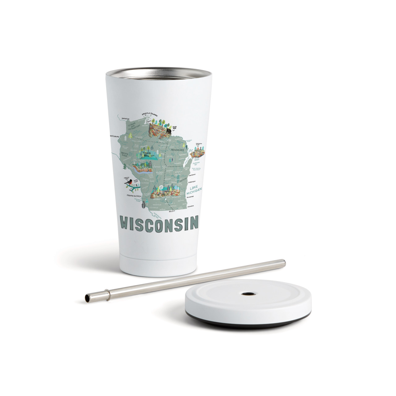 Wisconsin State Tmblr wStraw-White16oz thumbnail