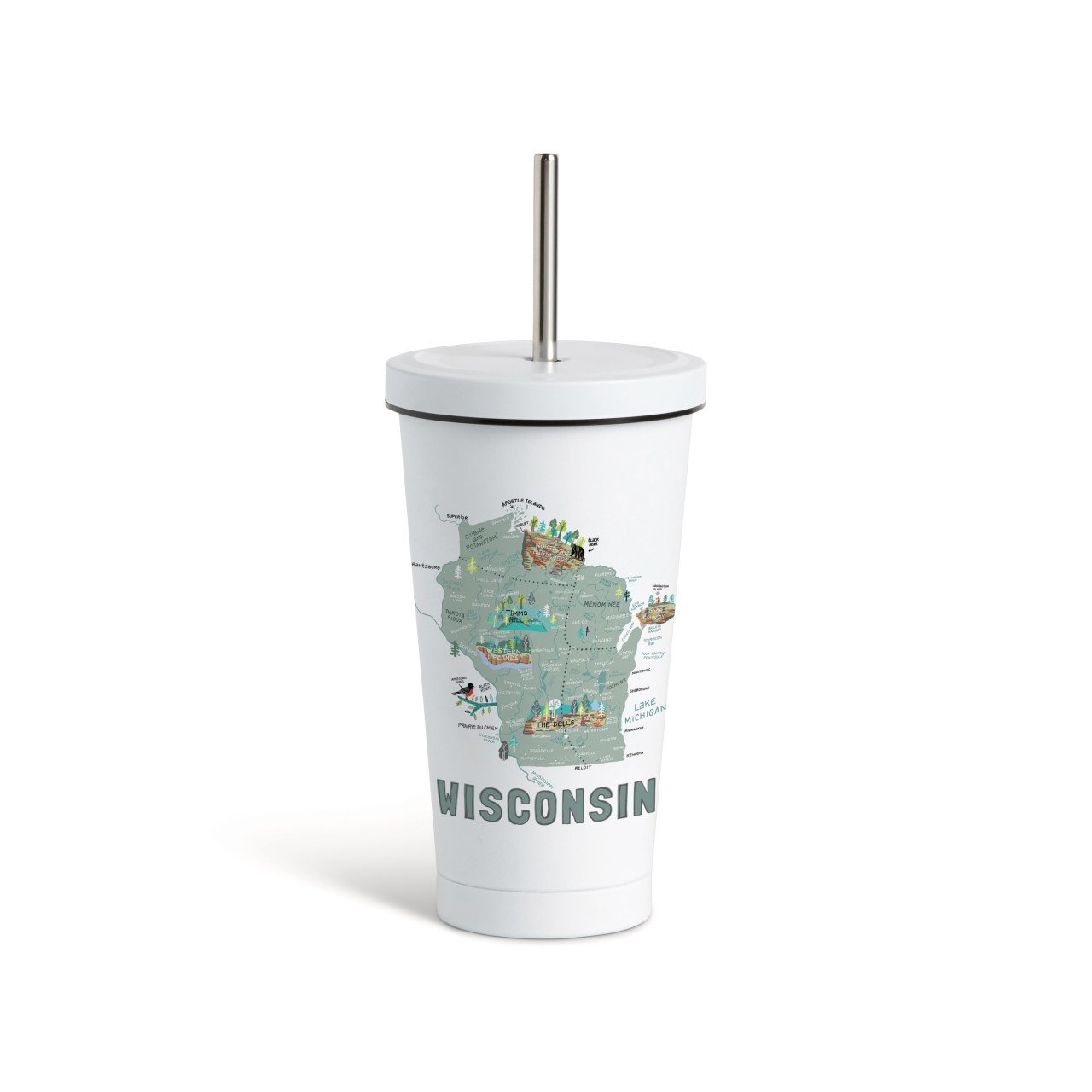 Wisconsin State Tmblr wStraw-White16oz thumbnail