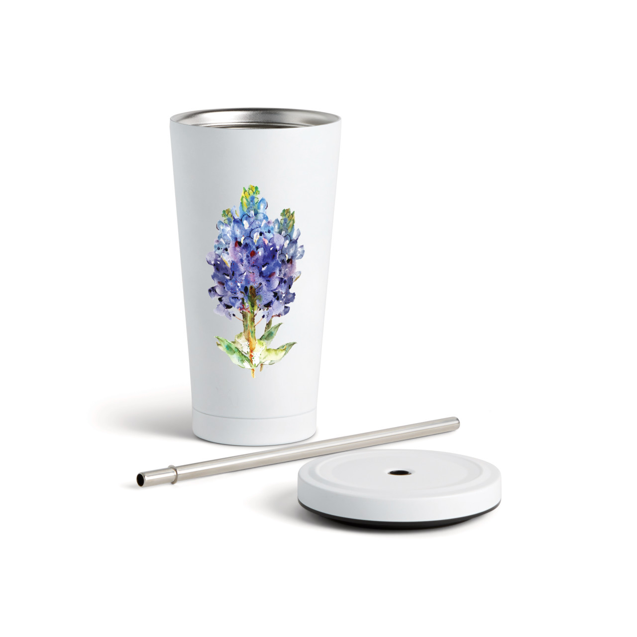 Bluebonnet Tumbler wStraw - White16oz thumbnail