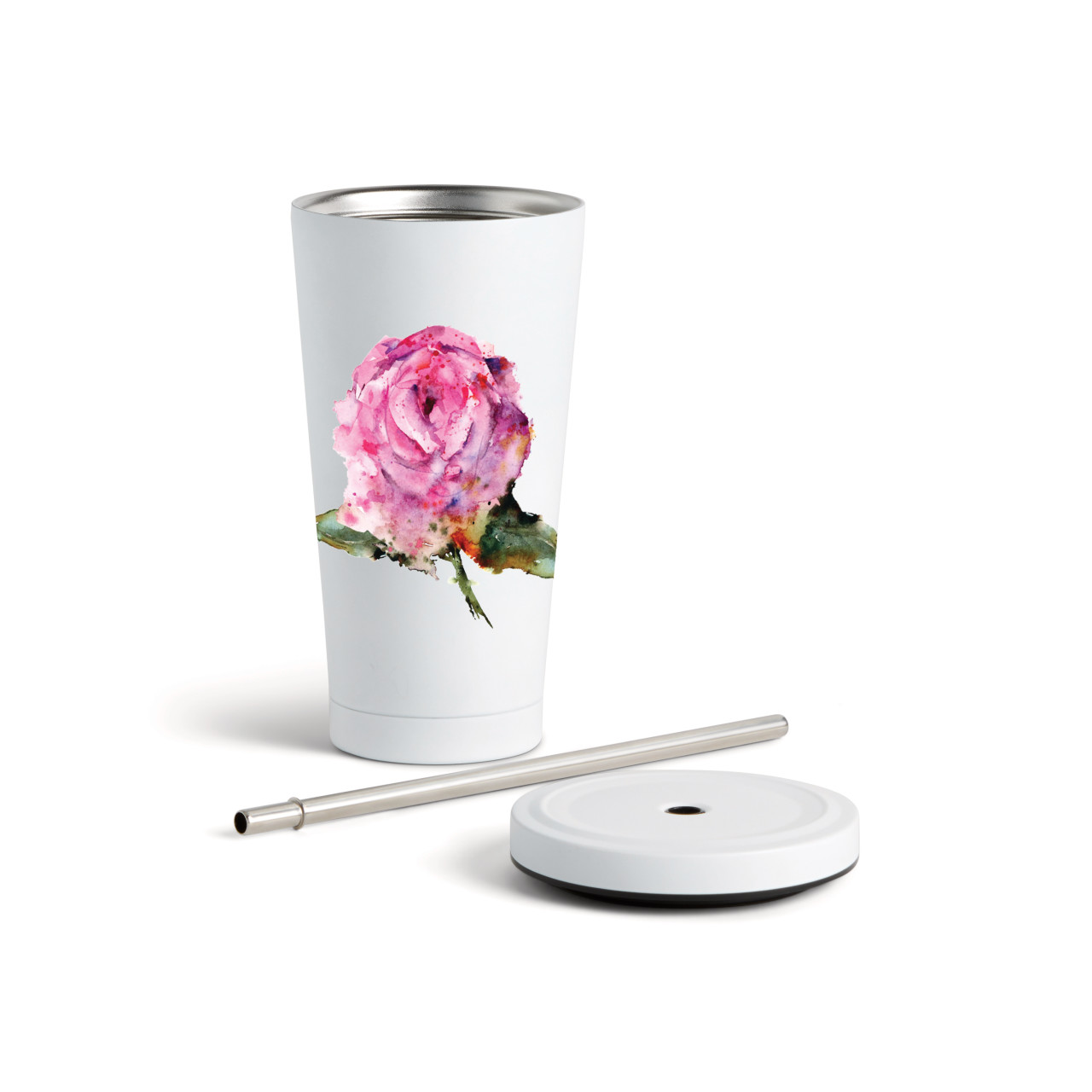 Rose Tumbler with Straw - White 16oz thumbnail