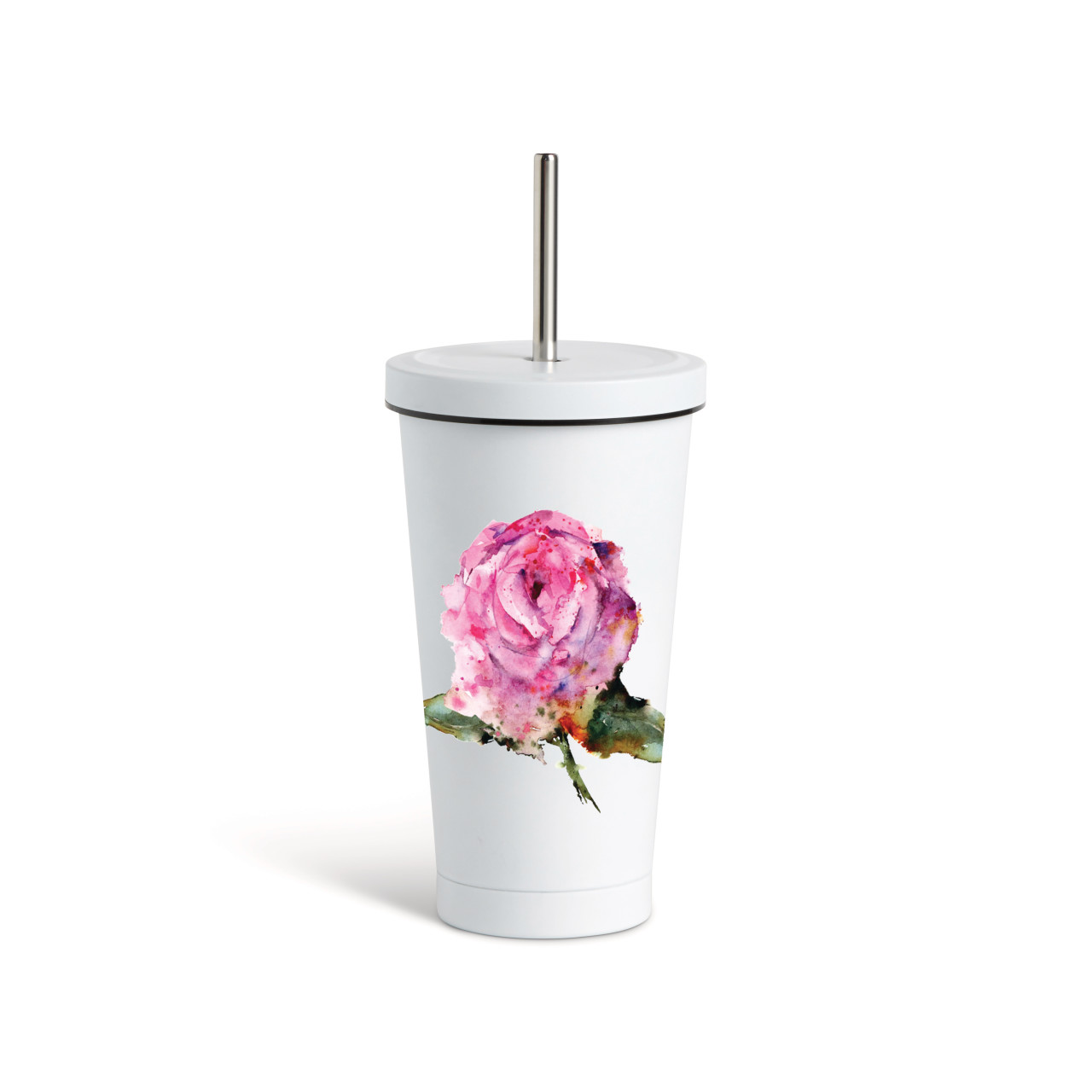 Rose Tumbler with Straw - White 16oz thumbnail