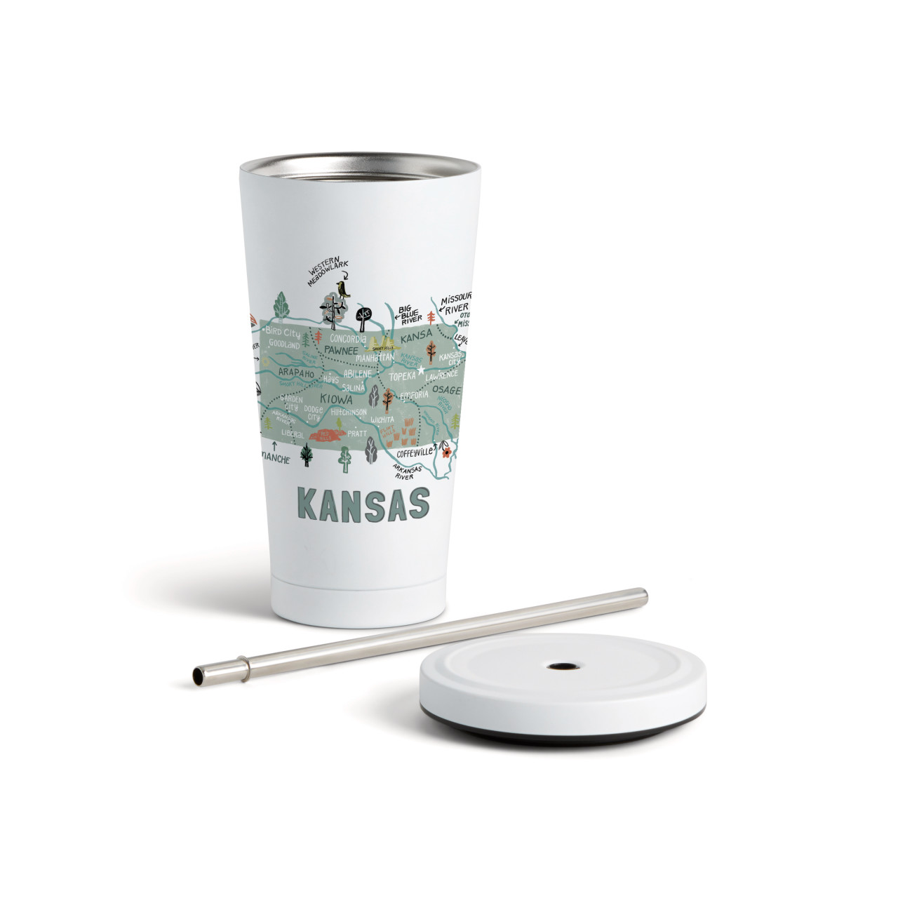 Kansas State Tumbler wStraw-White 16oz thumbnail