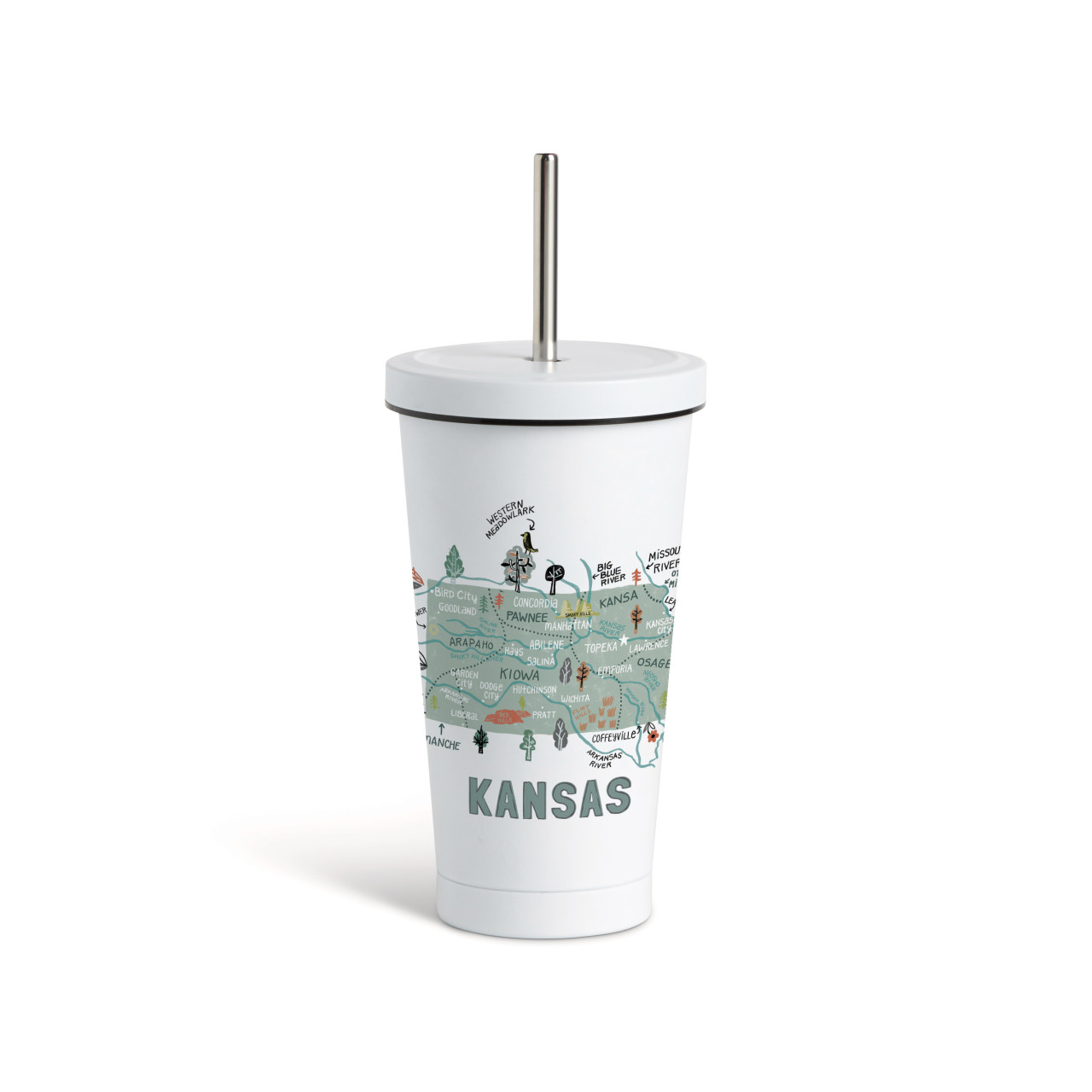 Kansas State Tumbler wStraw-White 16oz thumbnail