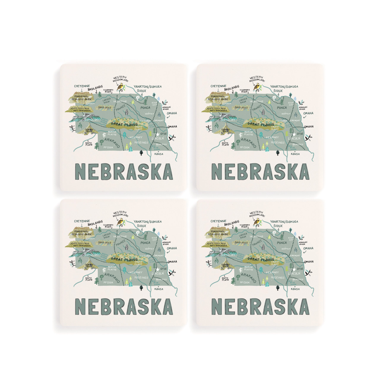 Nebraska State Coasters - Set of 4 thumbnail